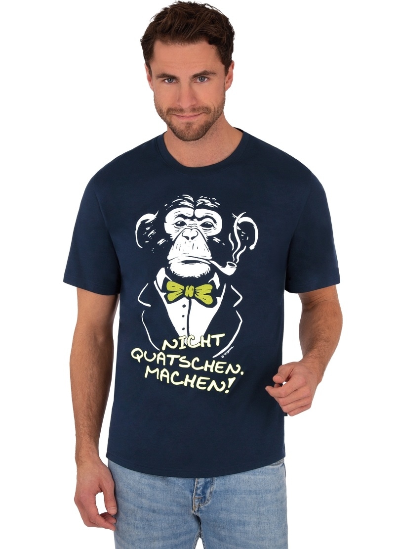 Trigema T-Shirt »TRIGEMA T-Shirt mit bei Spruch« Affen-Druckmotiv und