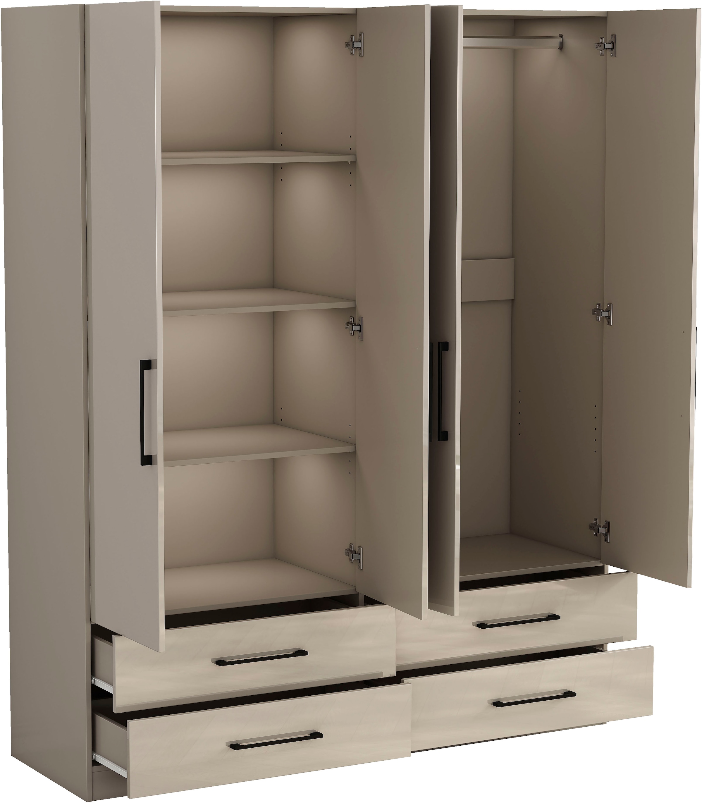 OTTO home Kleiderschrank »Sylt Schlafzimmerschrank Bestseller mit hochglänzenden Fronten« Drehtürenschrank mit 4 Schubladen und 4 Türen,  Schrank in Breite 160 mit viel Stauraum