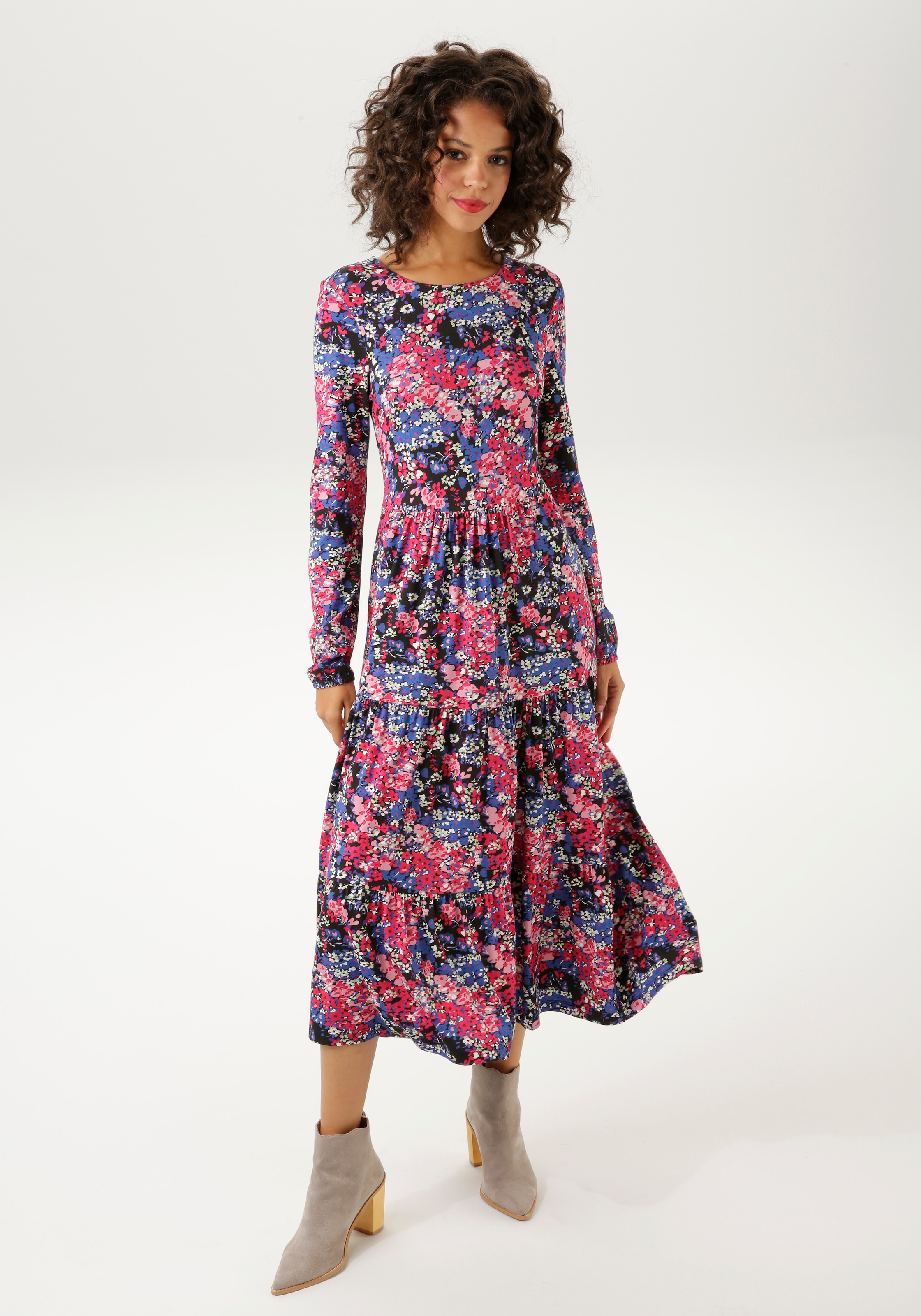 Aniston CASUAL Jerseykleid, mit abstraktem Blumendruck - jedes Teil ein Unikat - NEUE KOLLEKTION