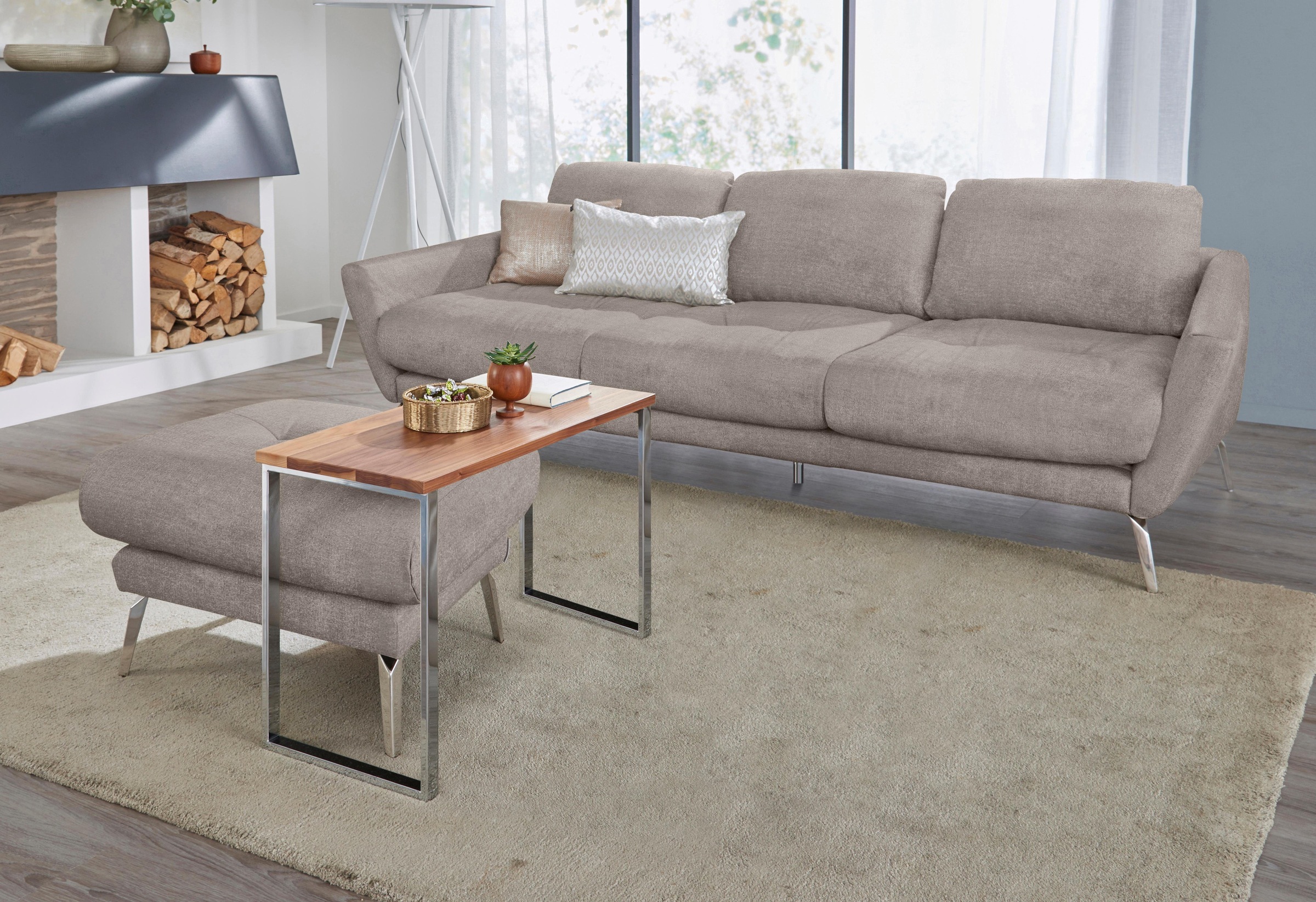 W.SCHILLIG Hocker »softy«, mit dekorativer Heftung im Sitz, Füße Chrom glänzend