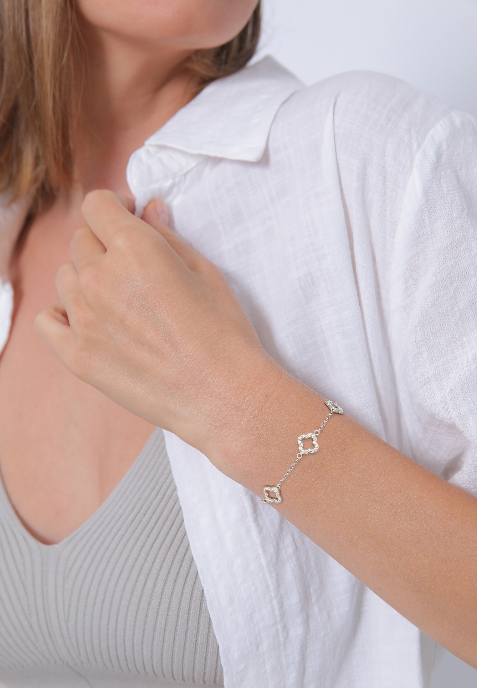 Elli Armkette »Armband Kleeblatt Zirkonia Weiß 925 Sterling Silber«
