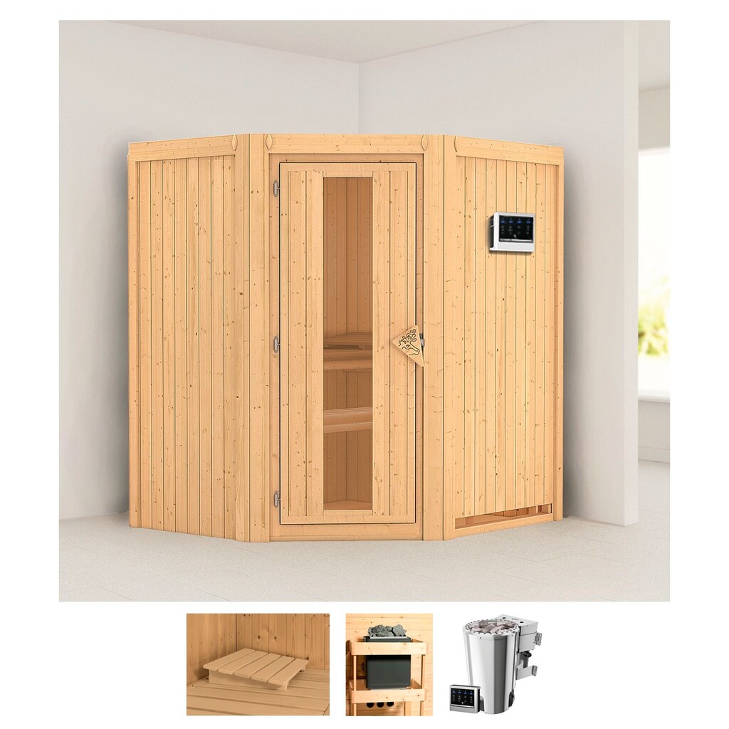 Karibu Sauna »Tomke«, (Set), 3,6-kW-Bio-Plug & Play Ofen mit externer Steuerung