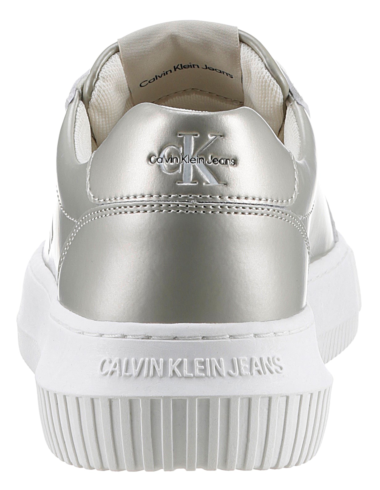 Calvin Klein Jeans Plateausneaker »CHUNKY CUPSOLE LACEUP LTH ML MTL«, Freizeitschuh, Halbschuh, Schnürschuh in Metallic-Optik