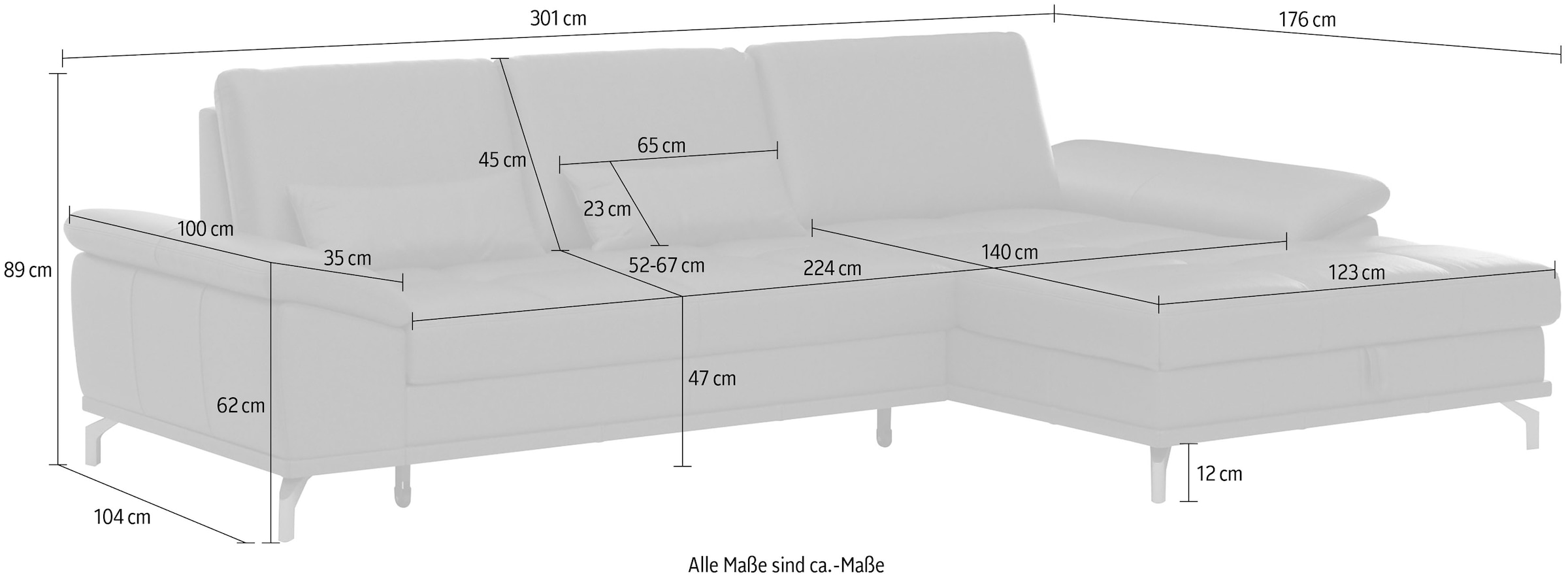 Places of Style Ecksofa Costello, mit Sitztiefenverstellung und Armlehnfunktion, incl. 3 Nierenkissen