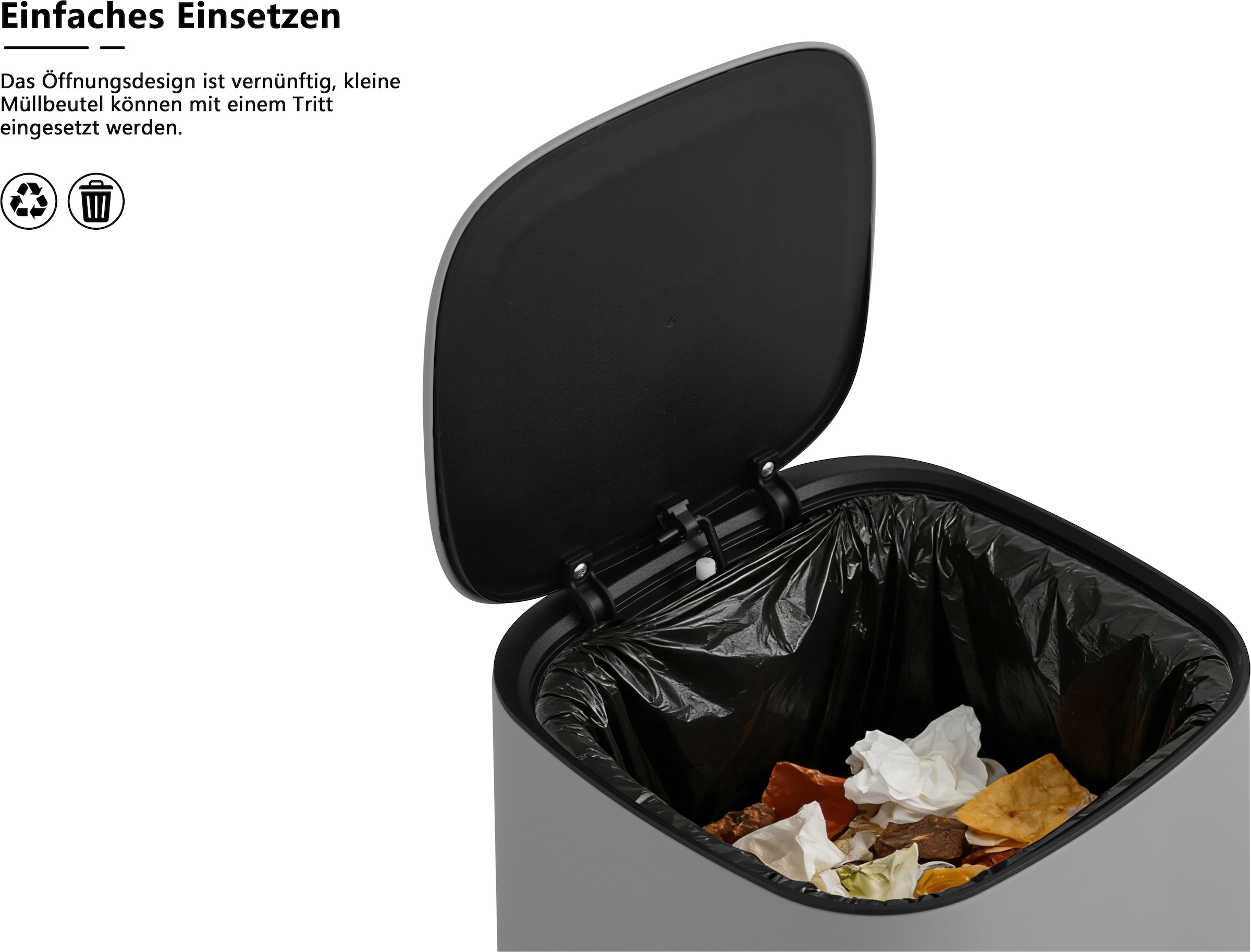 OTTO home Mülleimer »Keenna, Soft Close, mit verstecktem Griff« 1 Behälter Treteimer für Küche oder Bad, Abfalleimer mit Deckel