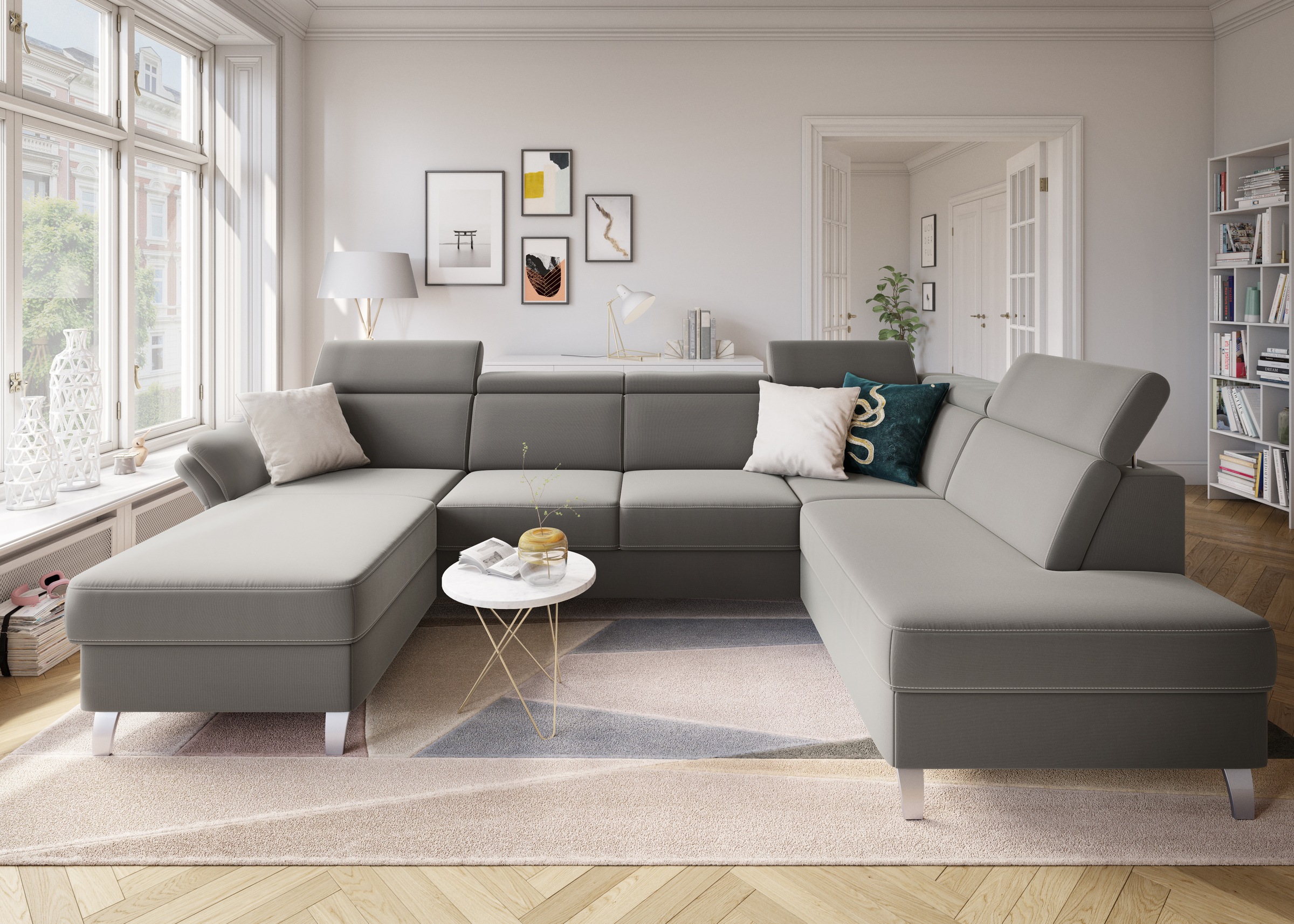 sit&more Wohnlandschaft »Vincenzo U-Form«, inklusive Kopfteilverstellung, wahlweise mit Bettfunktion, Bettkasten