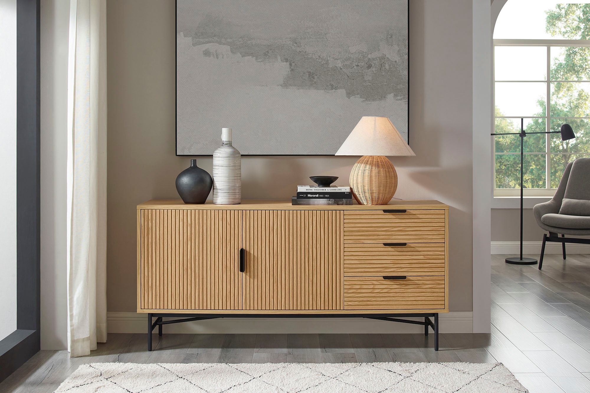 Sideboard, Kommode, Eiche Echtholzfurnier, Breite 160 cm