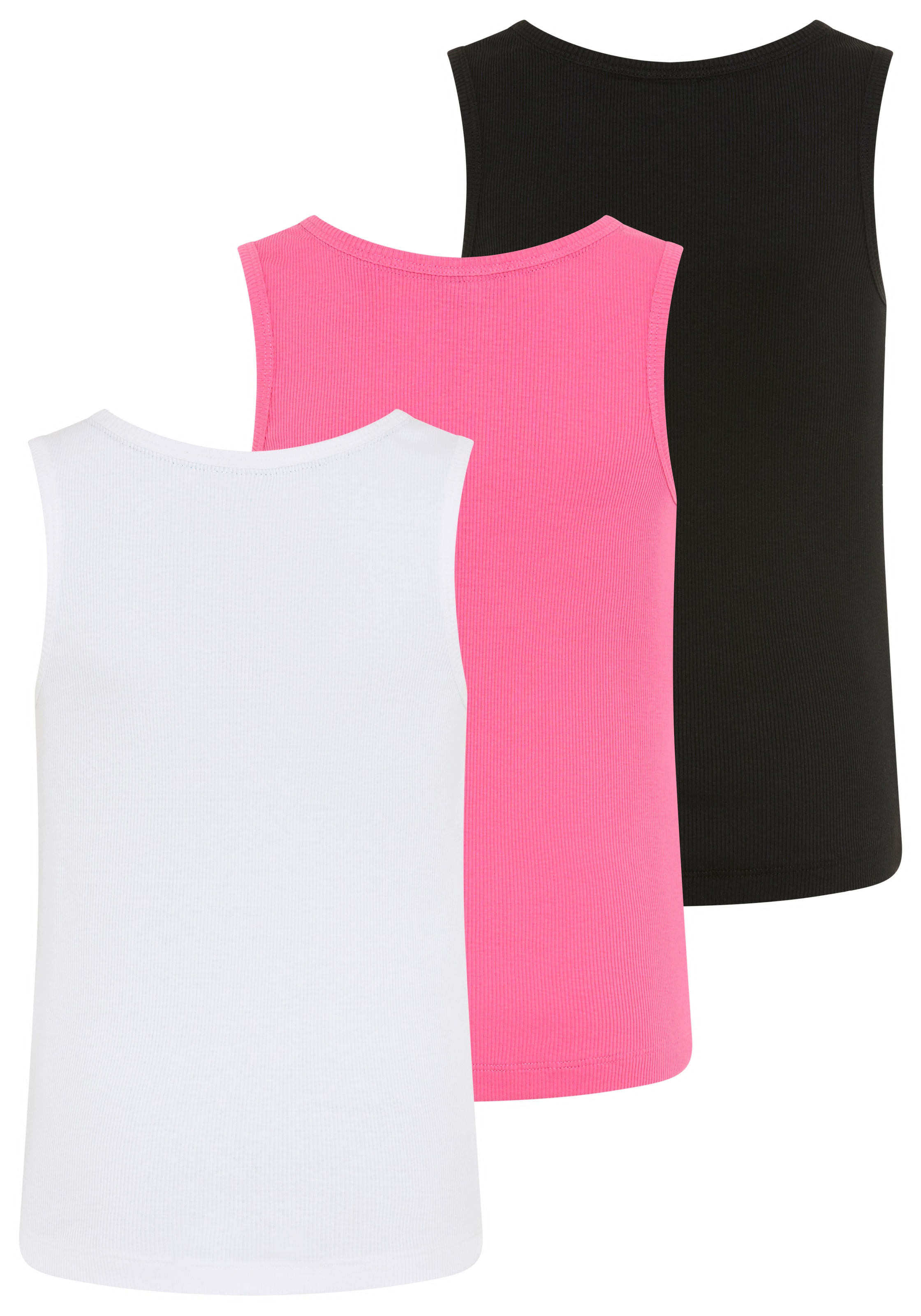 H.I.S Ripptanktop »3er Pack H.I.S Ripp-Tops mit Stickerei für Mädchen« Packung, 3, 3 tlg. für Mädchen, ärmelloses Design, aus Baumwolle, elastische Rippware