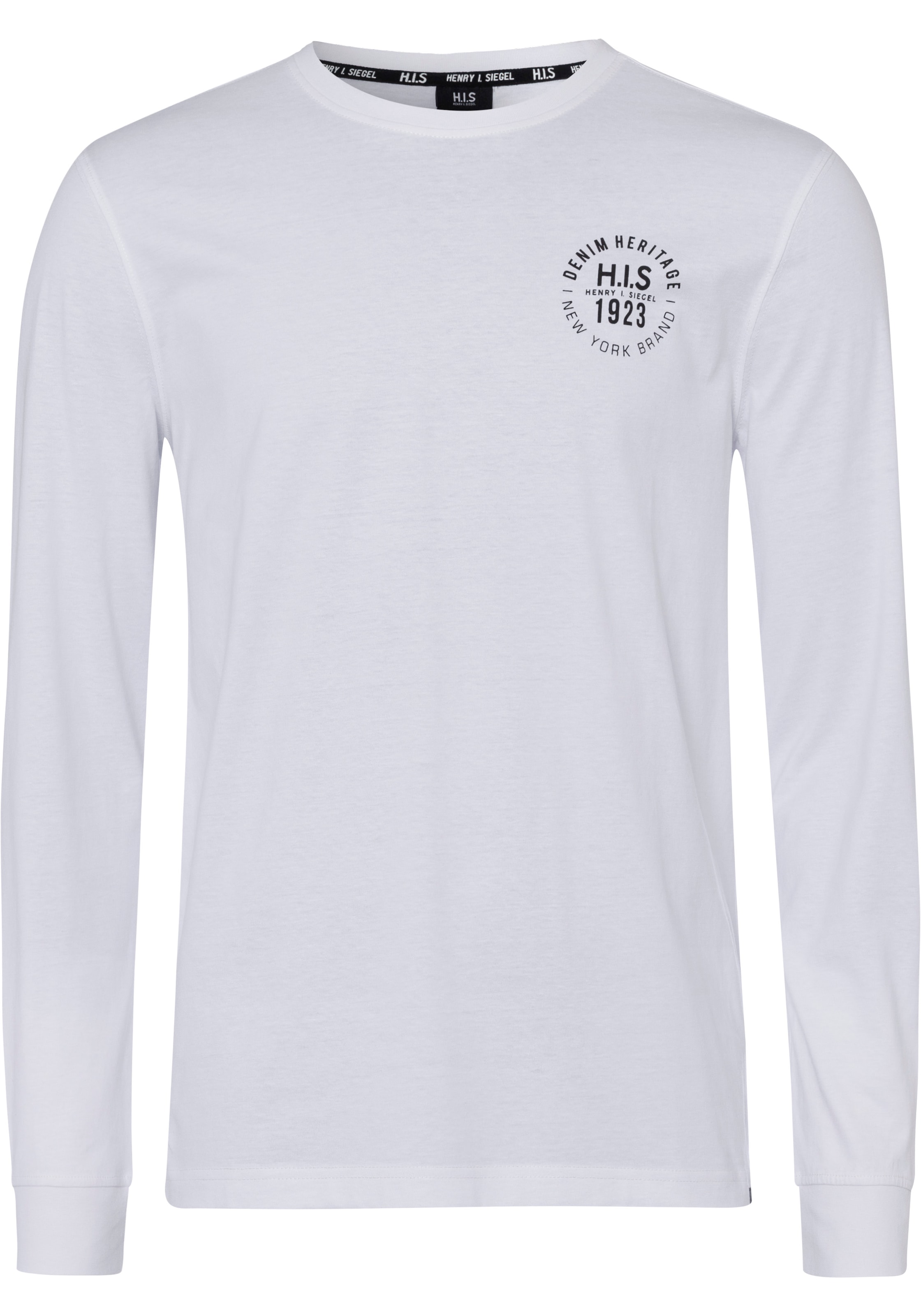 H.I.S Langarmshirt, (Packung, 2 tlg., 2er-Pack), Langarm, bedruckt, Rundhalsausschnitt, aus 100% Baumwolle