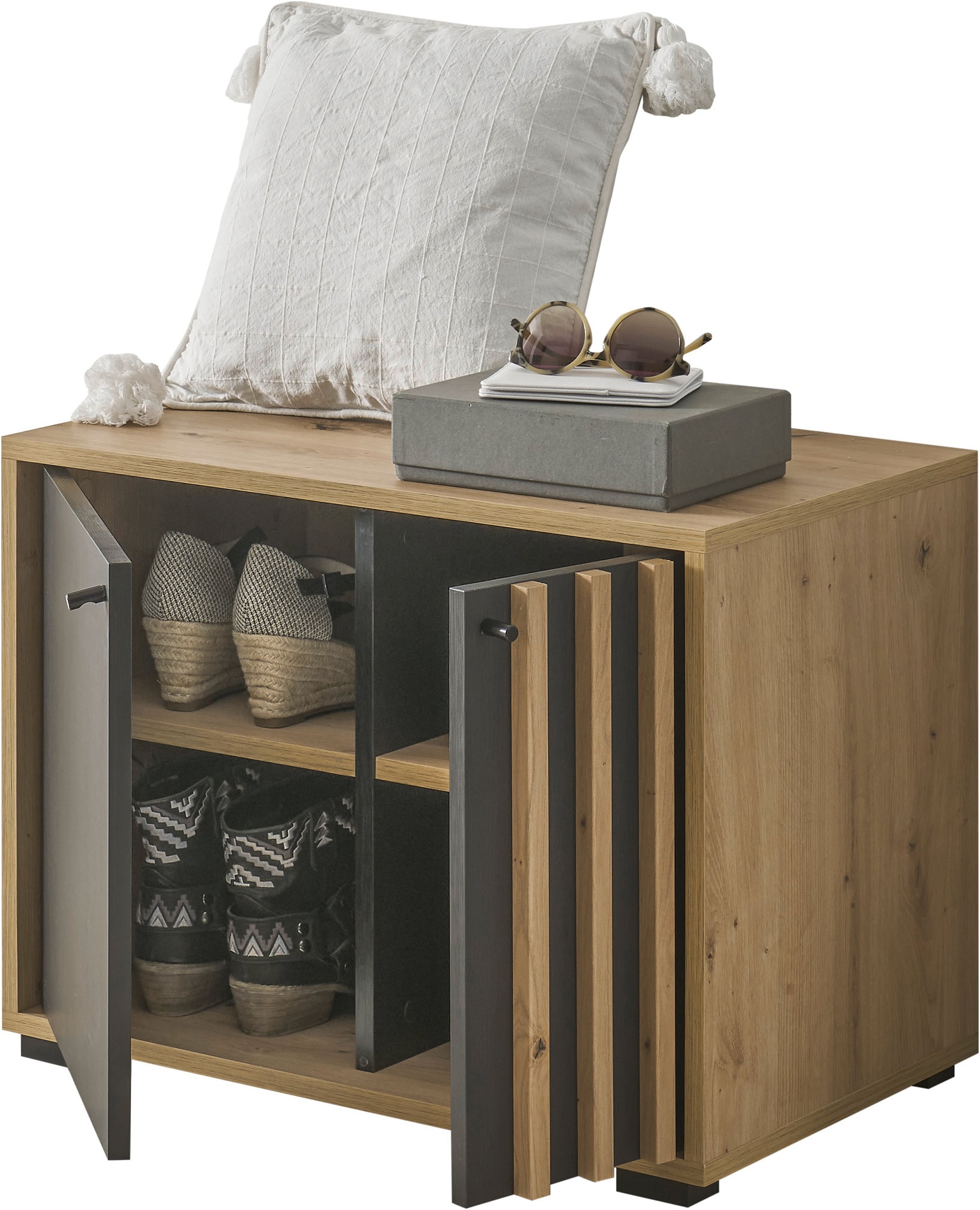 HBZ Schuhbank »Volano Garderobenbank, BxHxT 64x48x38 cm«, (1 St.), Mit 2 Türen, 4 Fächer und 2 feste Böden