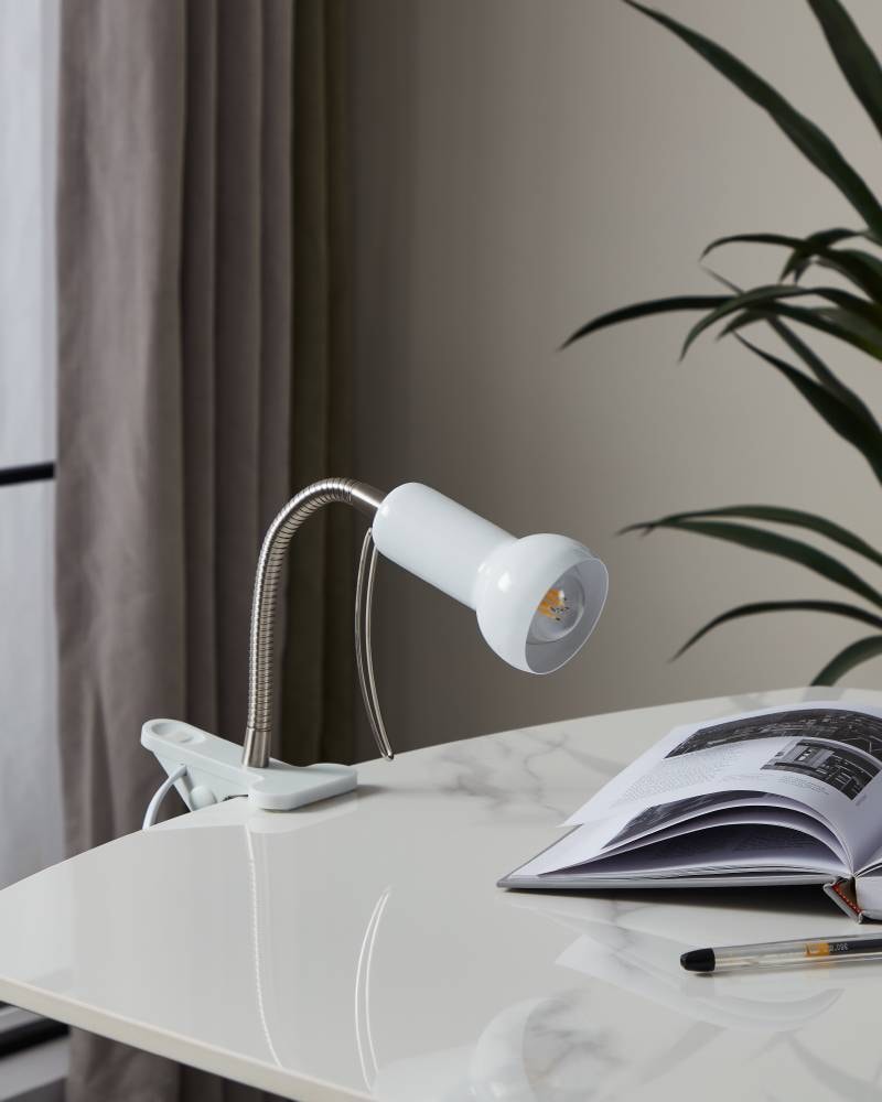 EGLO Klemmleuchte »FABIO Klemmspot, exkl. Leuchtmittel E14, mit Klemme, Büro«, 1 flammig, Leuchtmittel E14 | Leuchtmittel wechselbar-ohne Leuchtmittel, Klemmlampe, Leselampe, Schalter, flexibler Leuchtenhalts, Höhe: 30cm