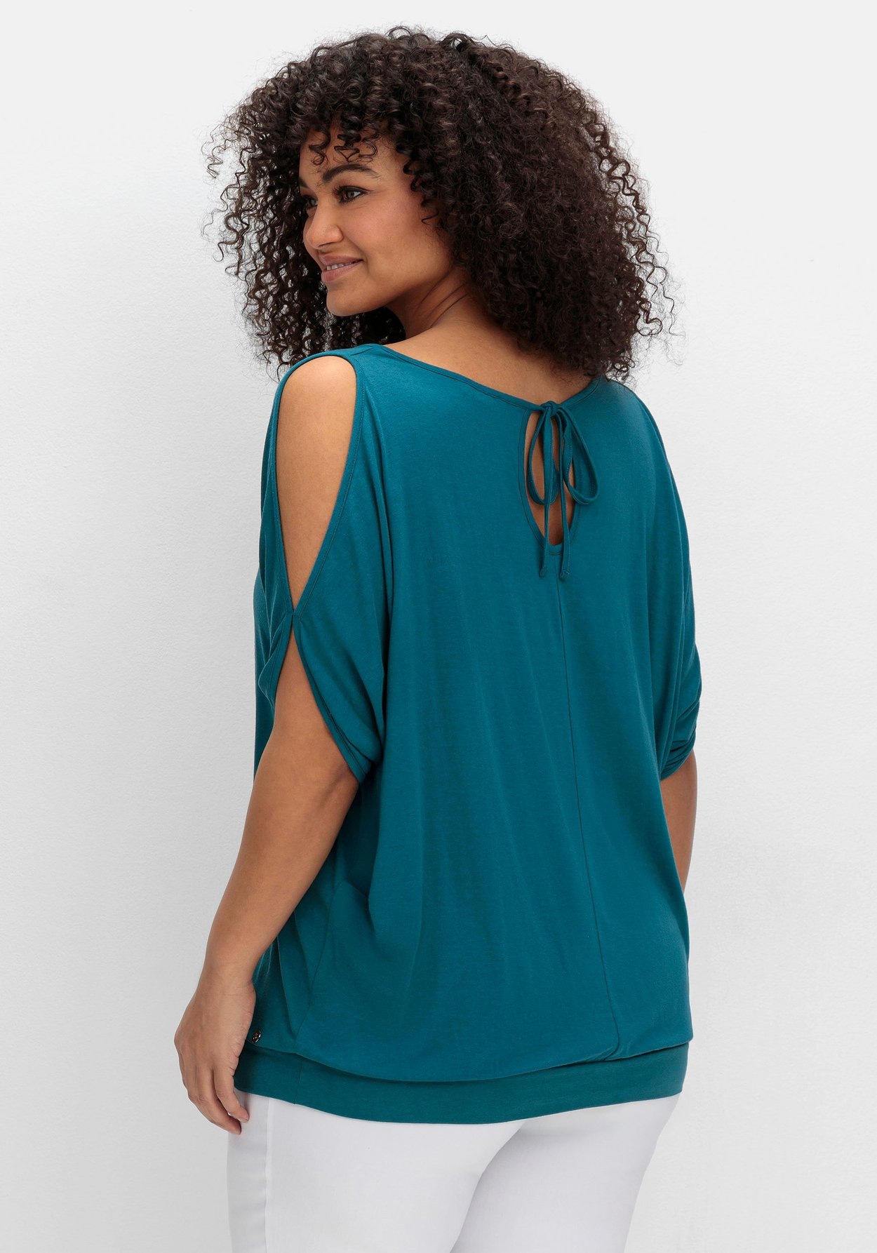 Sheego T-Shirt »Strandshirt mit geschlitzten Fledermausärmeln«