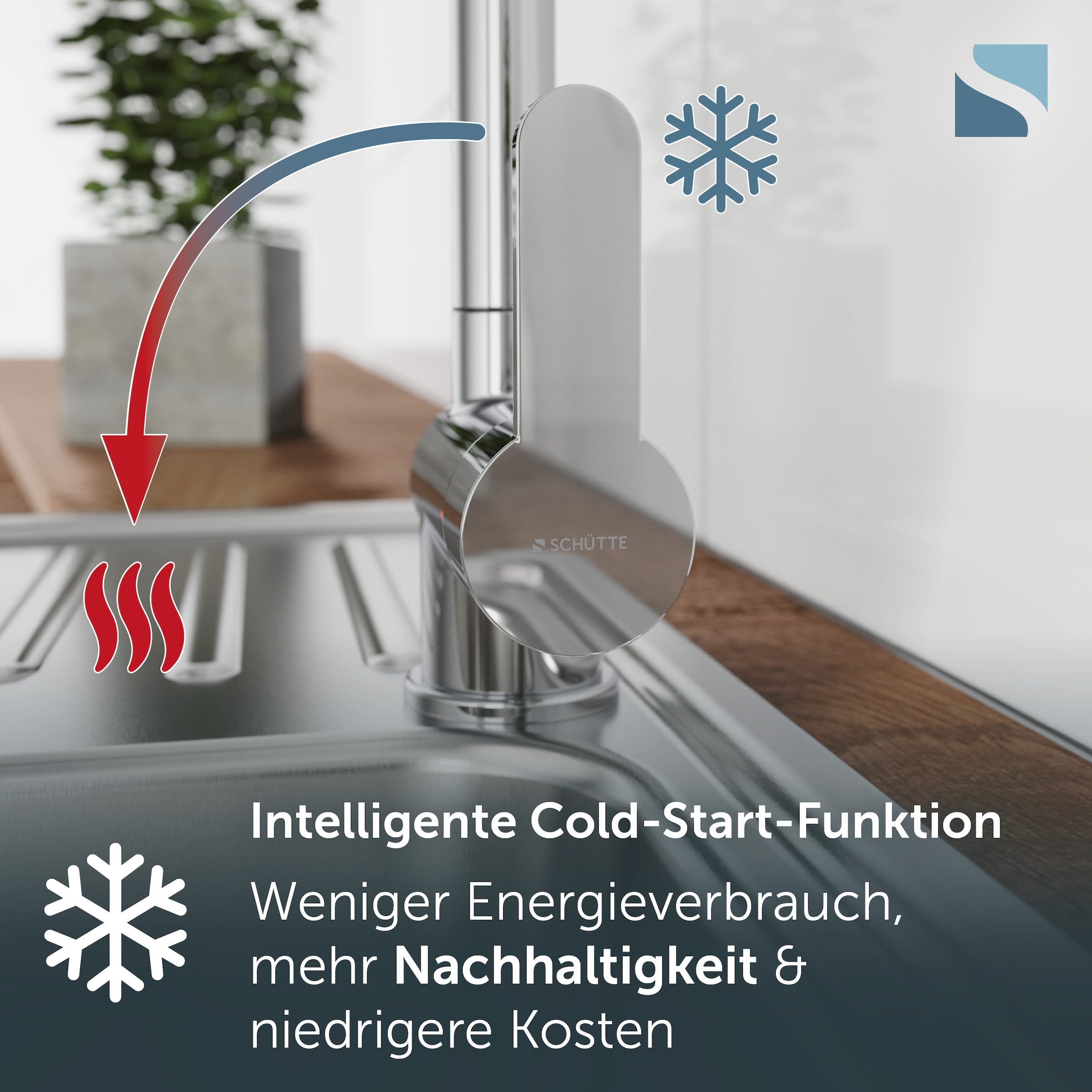 Schütte Spültischarmatur »LONDON« Hochdruckarmatur mit Cold-Start-Funkt., 360° schwenkbar, herausziehbar