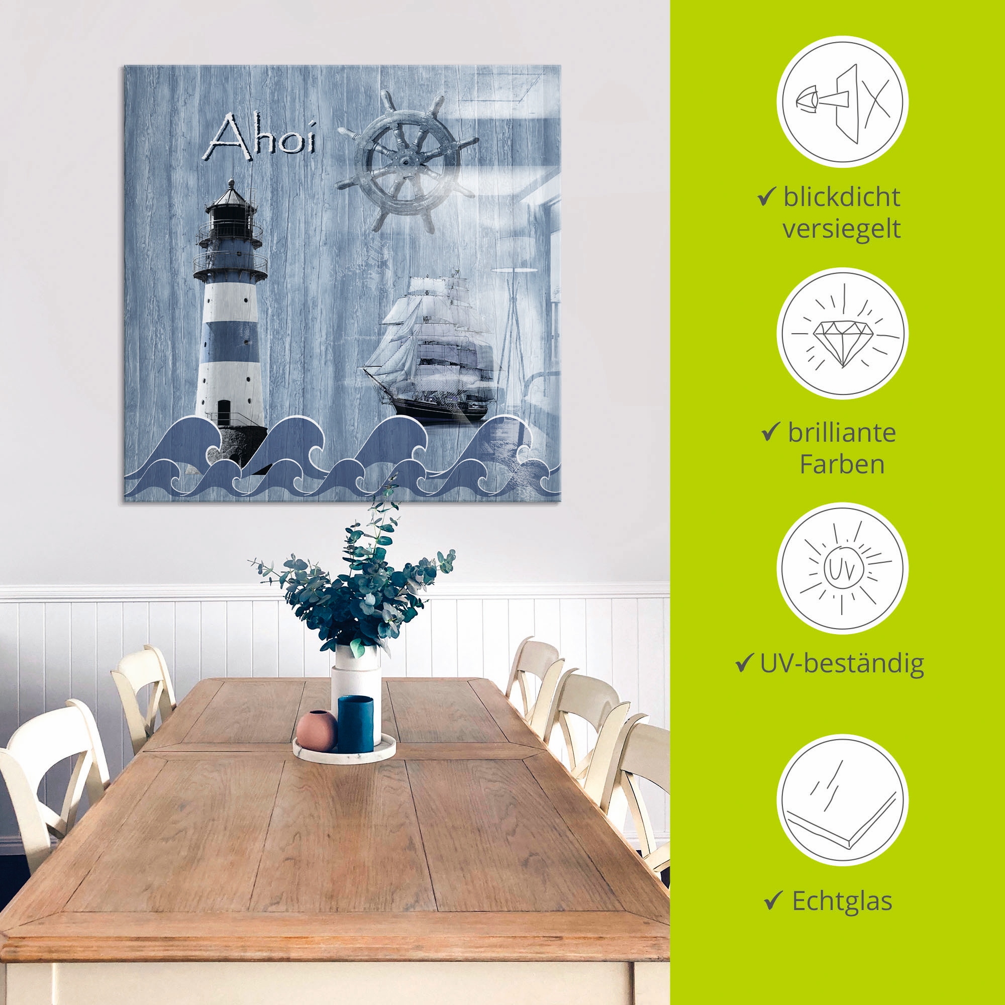 Artland Glasbild »Ahoi im maritimen Blau« Küste 1 Stk. tlg. in verschiedenen Größen