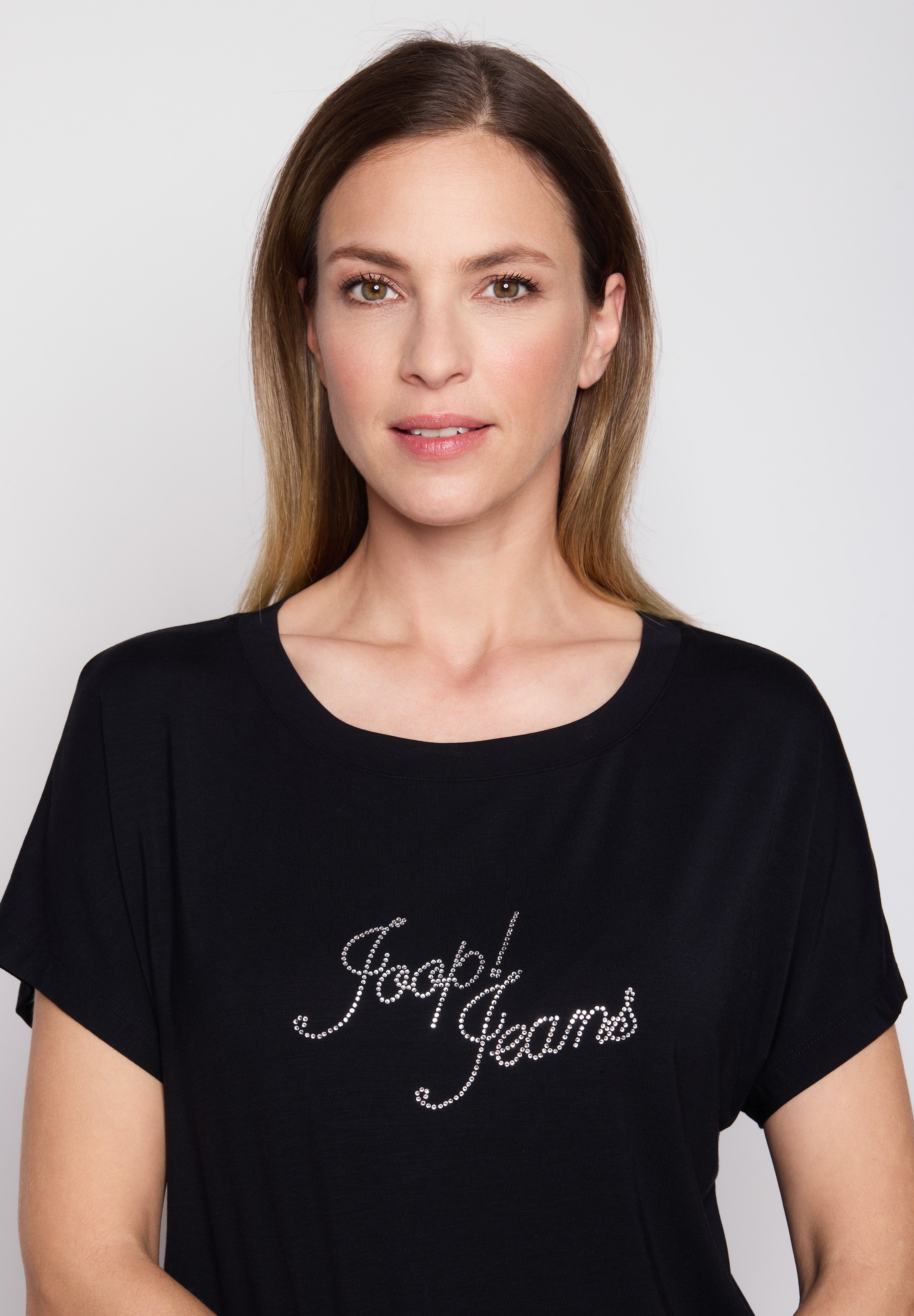 JOOP! Jeans Pyjamaoberteil mit Rundhalsausschnitt und kurzen Ärmeln, Logo mit Glitzersteinen