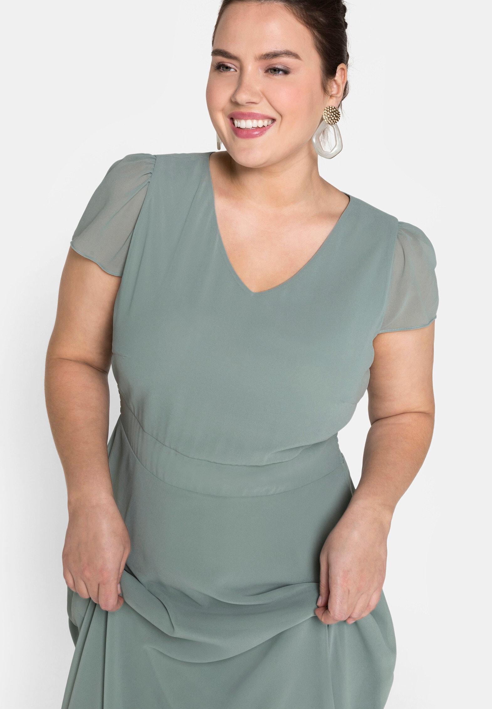 Sheego Jerseykleid »Abendkleid Abendkleid mit Flügelärmeln« Ohne Taschen mit Flügelärmeln