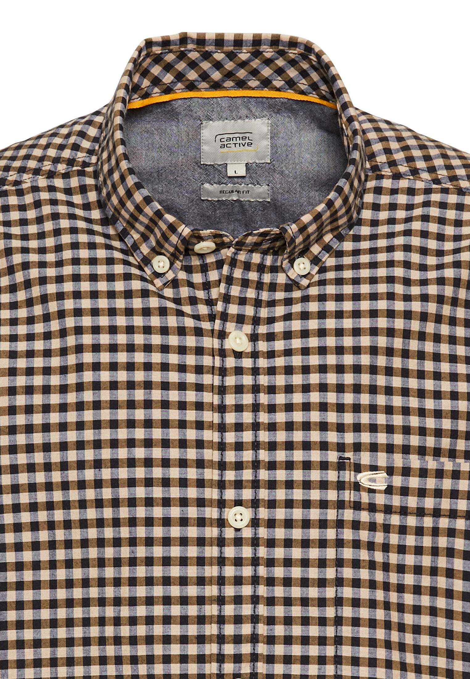 camel active Kurzarmhemd, kariert, mit Button-Down-Kragen