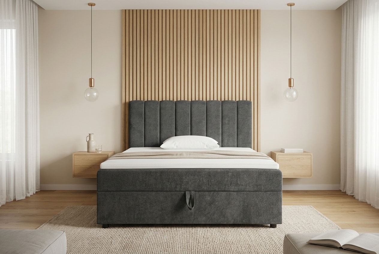 OTTO home Boxbett »HAILEYY, Polsterbett mit Bettkasten, inkl. Taschenfederkernmatratze H3« mit Kaltschaumtopper, Chenille-Bezug, 140x200 & 180x200 cm