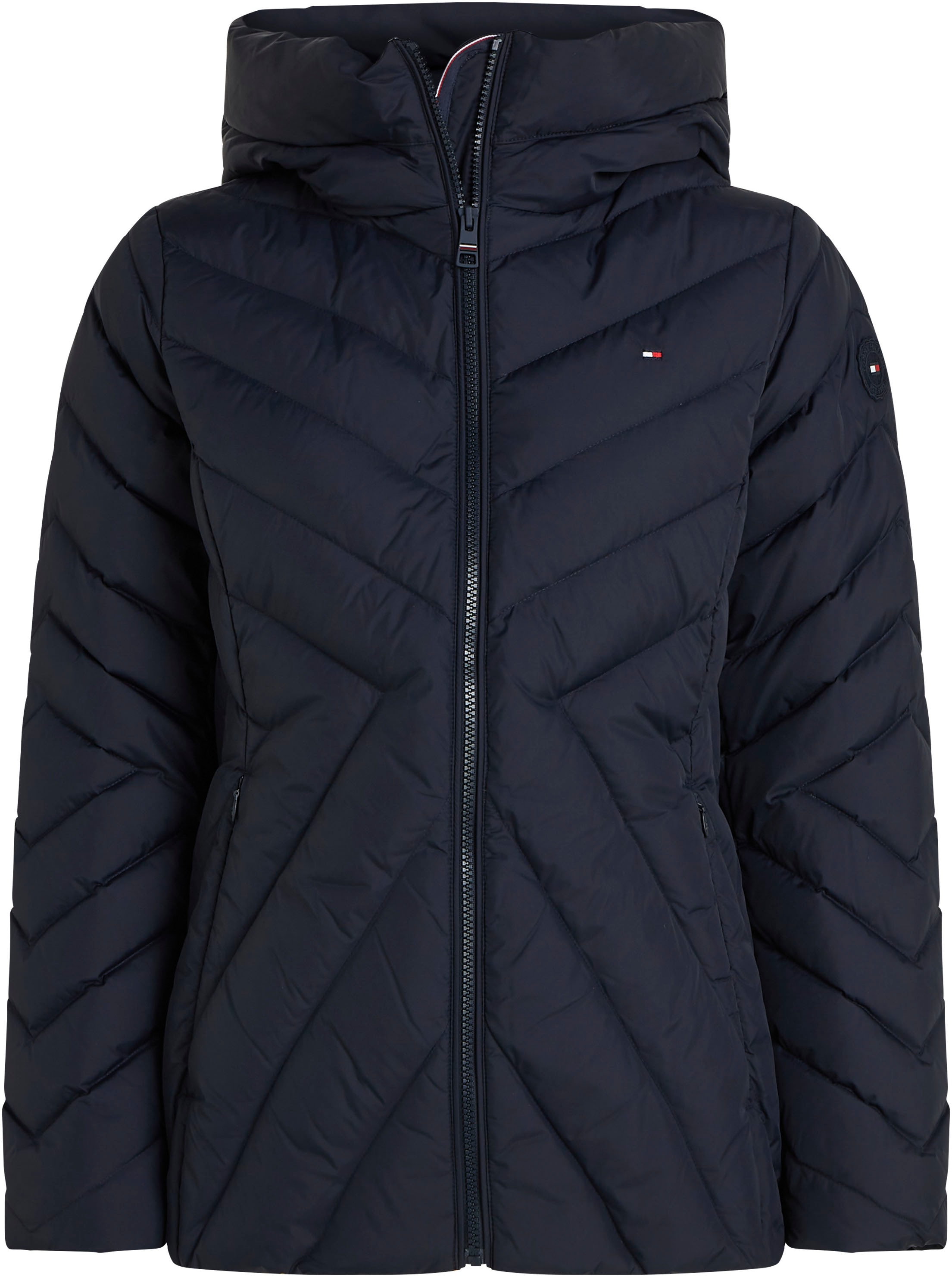 Tommy Hilfiger Steppjacke »CHEVRON MW PADDED JACKET«, mit Kapuze, mit mittelstarker Wattierung und Tommy Hilfiger Markenlabel