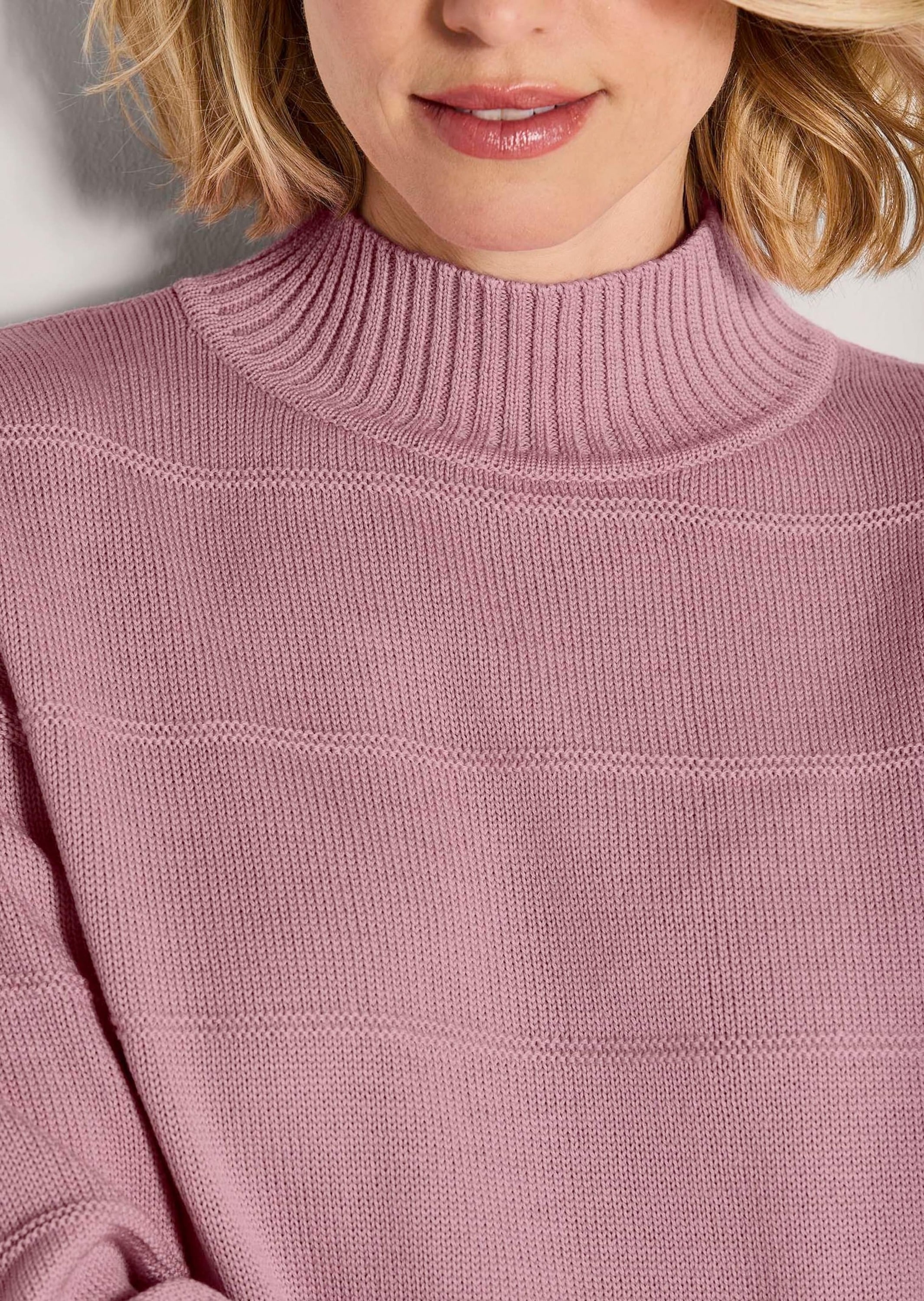 MADELEINE Stehkragenpullover »Strickpullover Eleganter Wollpullover mit Querstruktur« Strukturstrick