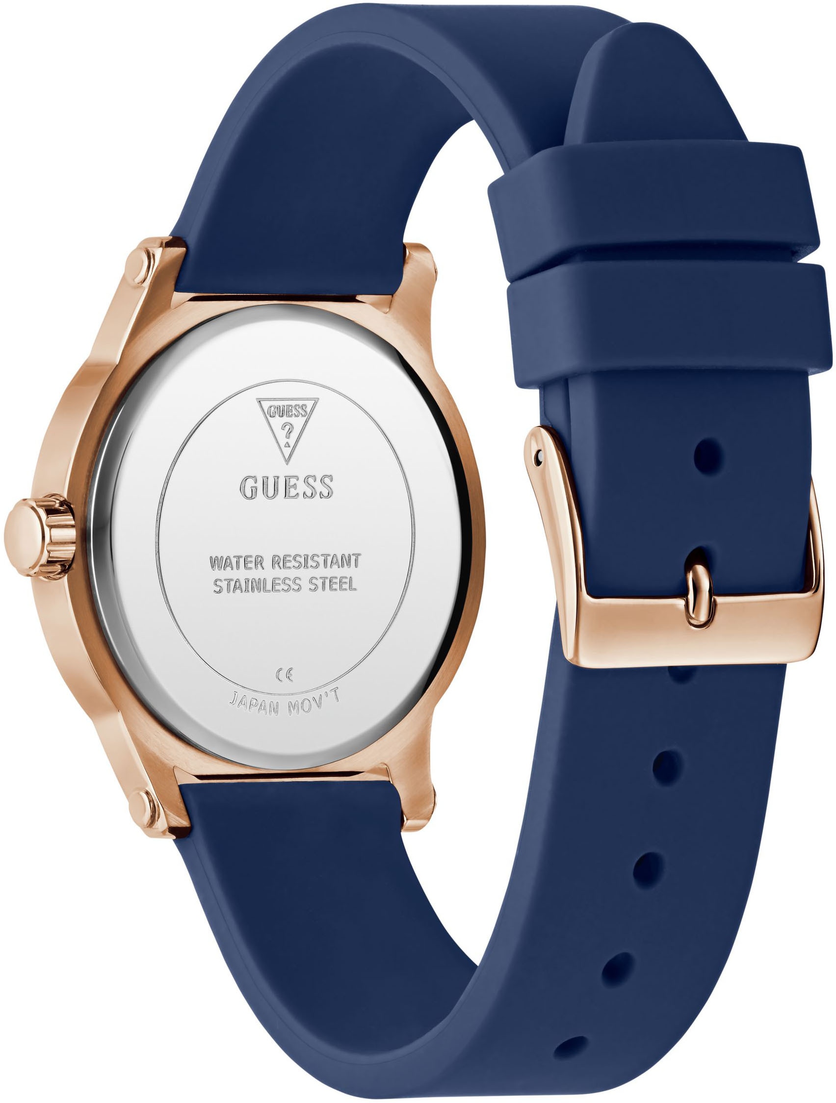 Guess Quarzuhr »ANNETTE« Armbanduhr, Damenuhr, Silikonarmband