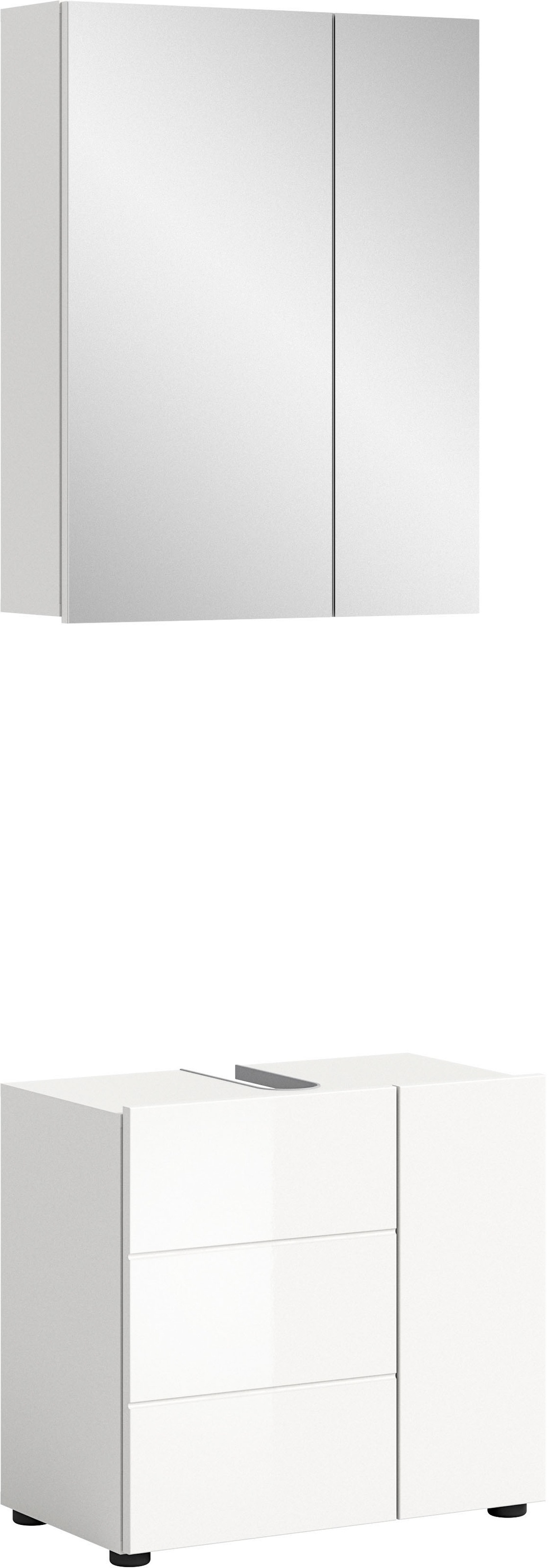 welltime Badmöbel-Set »BIEL, TOPSELLER!, 2 teilig, hochwertige MDF Front, Rillenoptik«, (2 St., 2 teiliges Set, bestehend aus: Waschbeckenunterschrank, Spiegelschrank), Badmöbel, Kombination, Kombi, Badezimmer, Badkombination, Badschrank