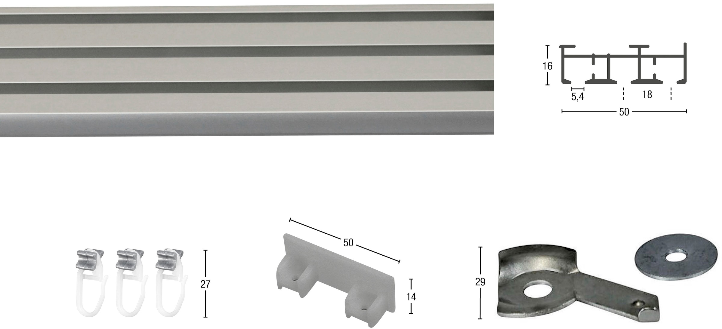 GARESA Gardinenschiene »Flächenvorhangschiene Compact«, 3 läufig-läufig, Wunschmaßlänge, Aluminiumschiene für Vorhänge mit Gleiter, verlängerbar, Decke