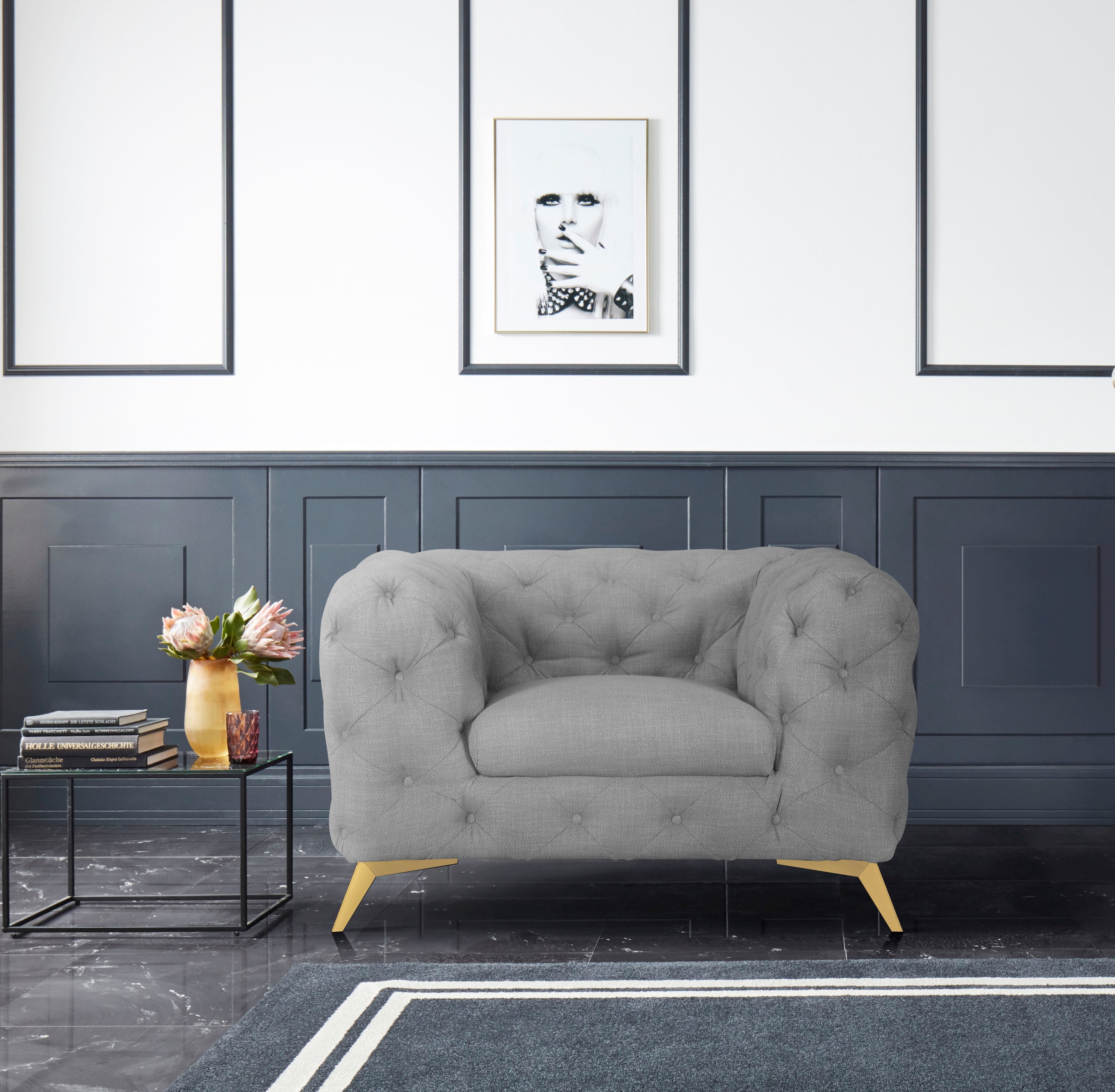 Leonique Chesterfield-Sessel »Glynis Sessel«, aufwändige Knopfheftung, moderne Chesterfield Optik, Fußfarbe wählbar
