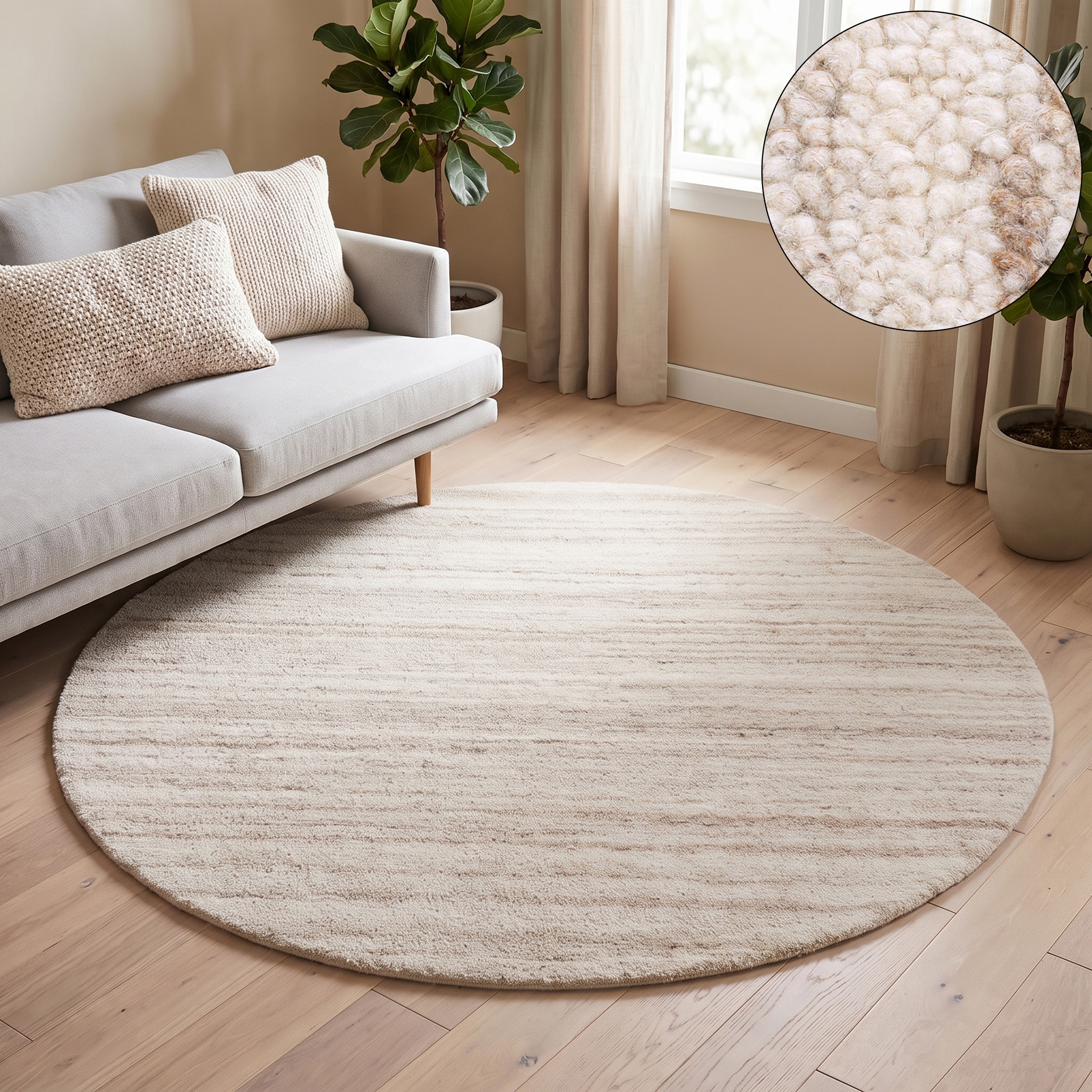 THEKO Wollteppich »Royal Berber Uni« rund 18 mm Höhe Berber Optik, reine Wolle, auch in rund, Wohnzimmer, Schlafzimmer