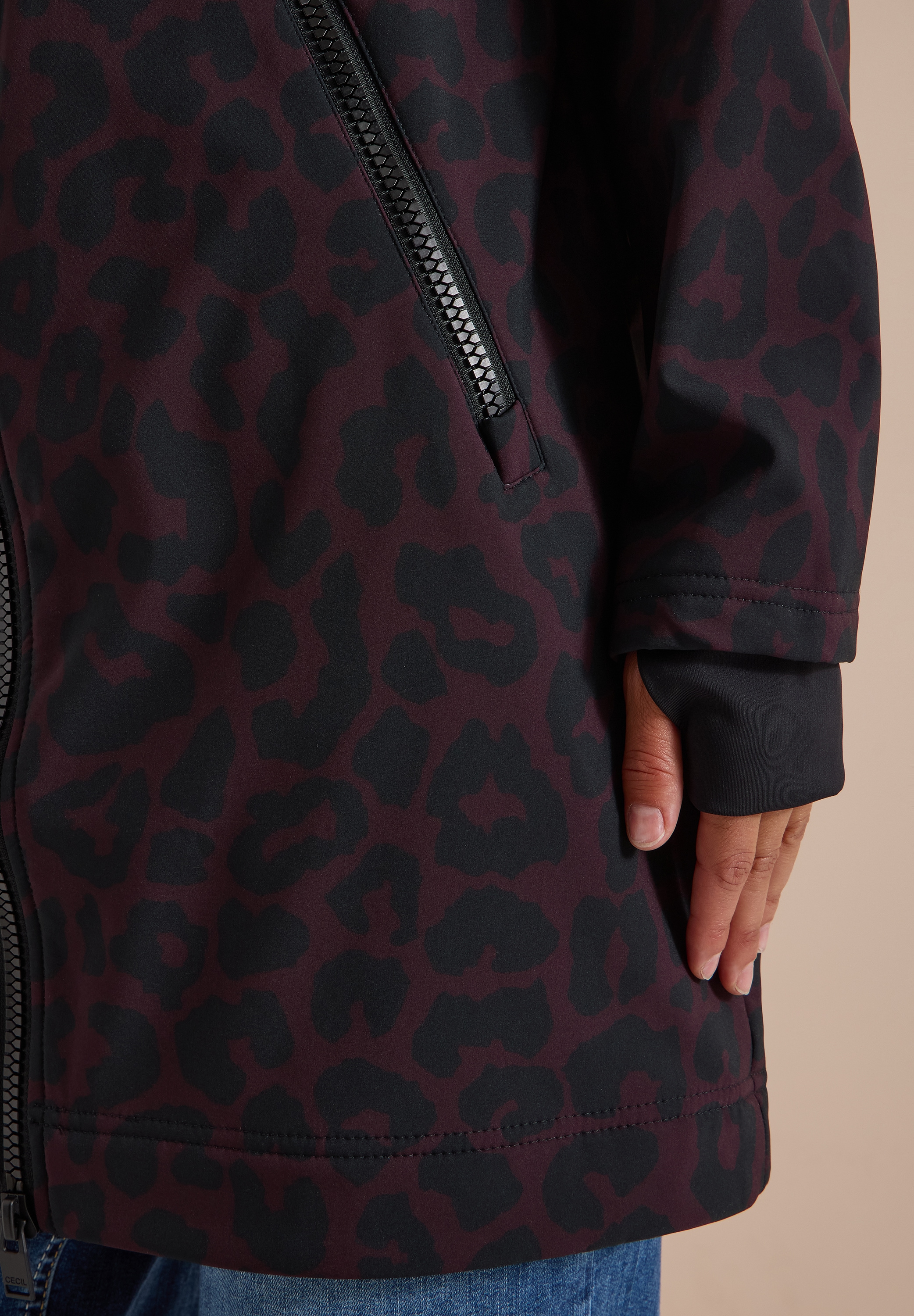 Cecil Softshellmantel mit Kapuze, Animal Print, wasserabweisende Qualität