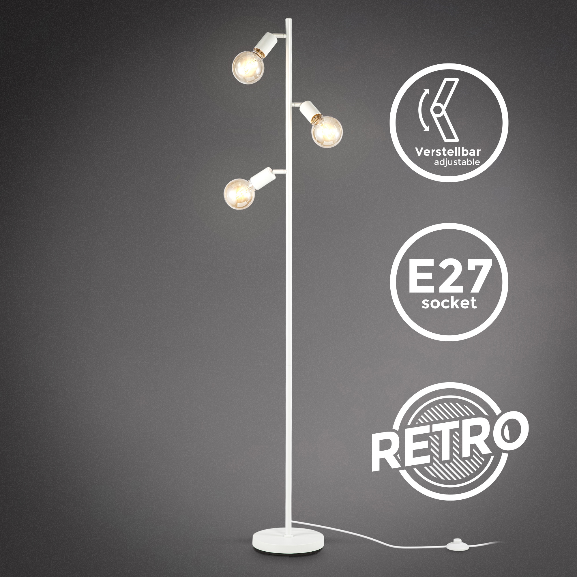 B.K.Licht Stehlampe, Metall, weiß, für Leuchtmittel E27 Fassung, Ohne  Leuchtmittel, Inkl. Kabelschalter online kaufen | mit 3 Jahren XXL Garantie