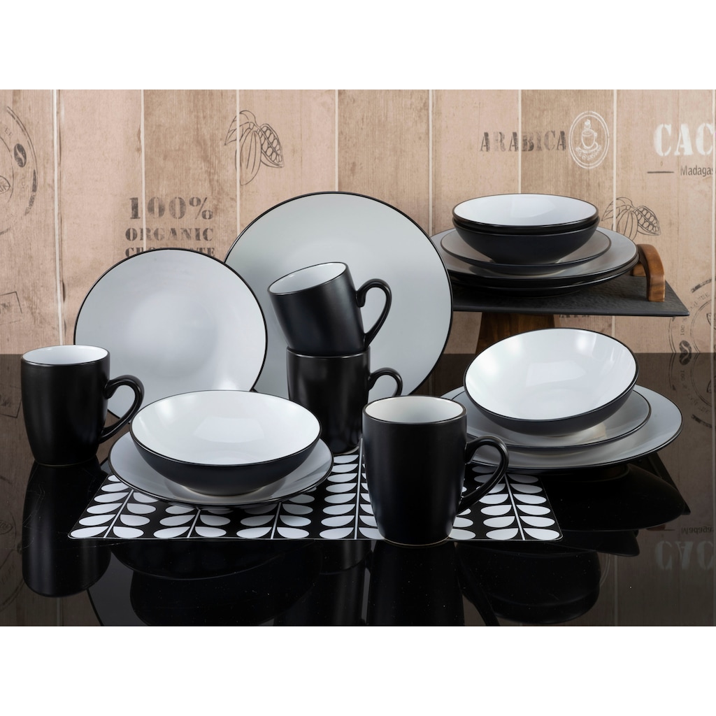 CreaTable Kombiservice »Geschirr-Set Cool Black«, (Set, 16 tlg., Kaffeeservice und Tafelservice im Set, für 4 Personen)