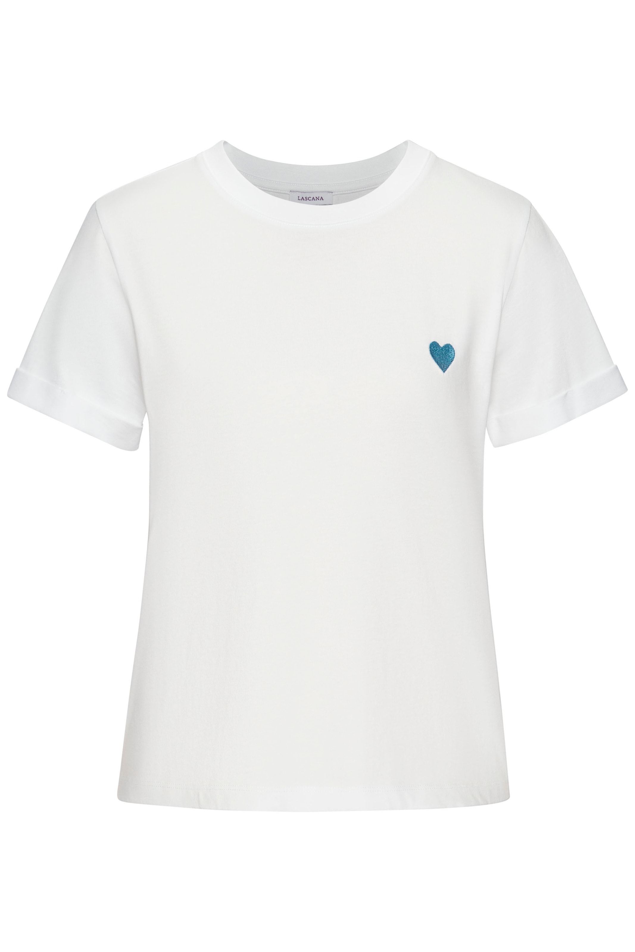 LASCANA T-Shirt, mit süßer Herz-Stickerei, Kurzarmshirt aus Baumwolle