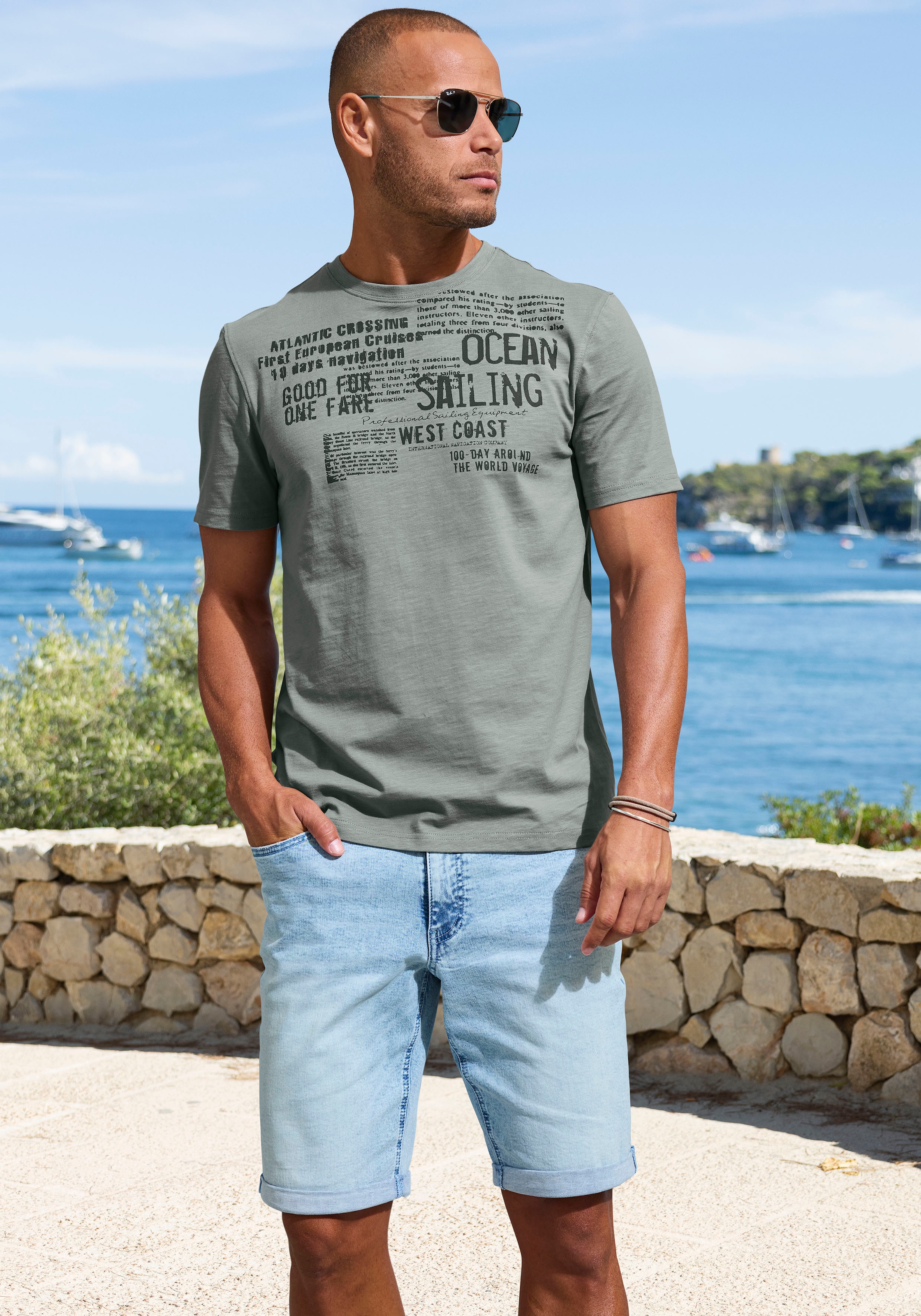 John Devin T-Shirt »mit Print«, Regular-Fit, aus Slub-Qualität, mit Print