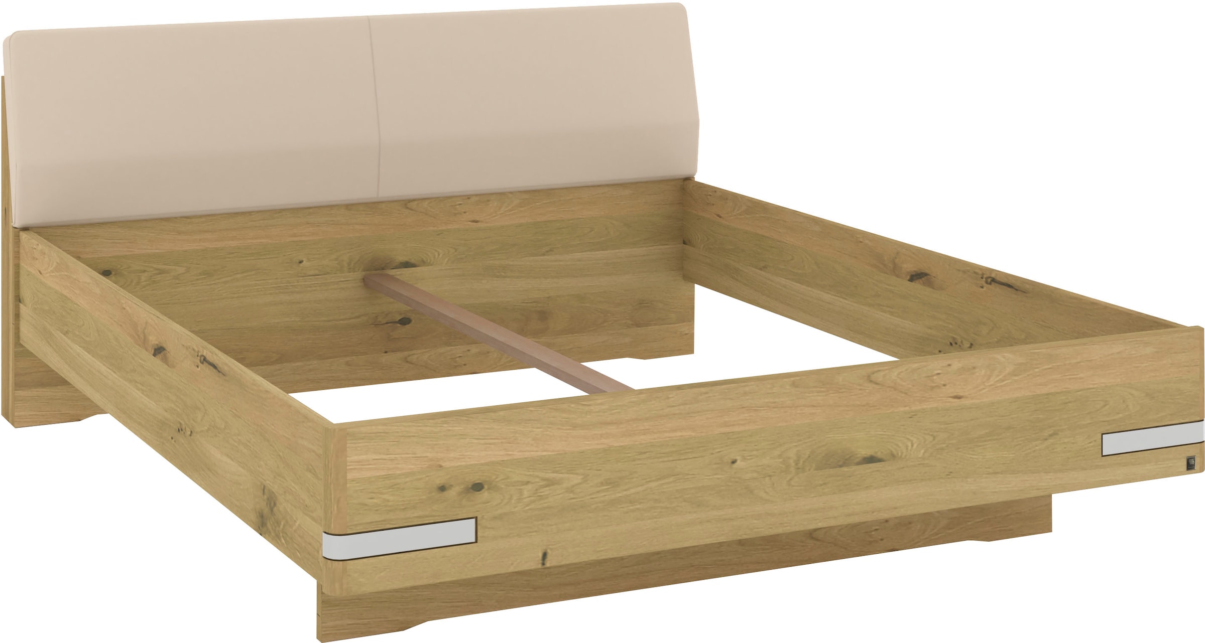 Musterring Holzbett »Savona, Bettgestell, Bettrahmen, teilmassiv Bianco-Eiche«, (Belastbarkeit 220 Kg, 4-fache Liegehöhenverstellung, MADE IN GERMANY), Kopfteil Kunstleder Champagner, Details in Chrom, verschiedene Größen