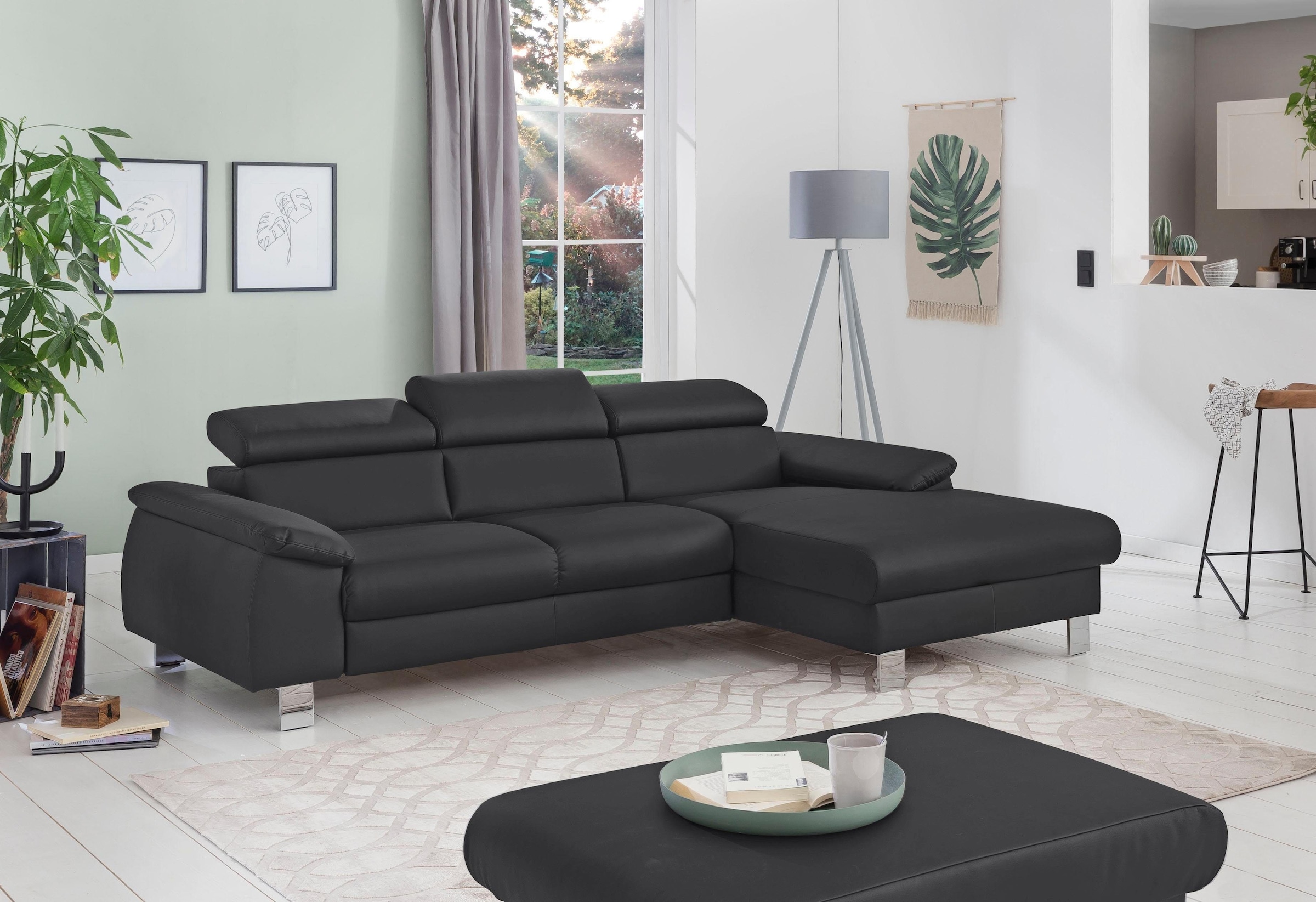 COTTA Polstergarnitur »Komaris L-Form«, (Set), Set bestehend aus: Ecksofa mit Kopfteilverstellung & Hocker