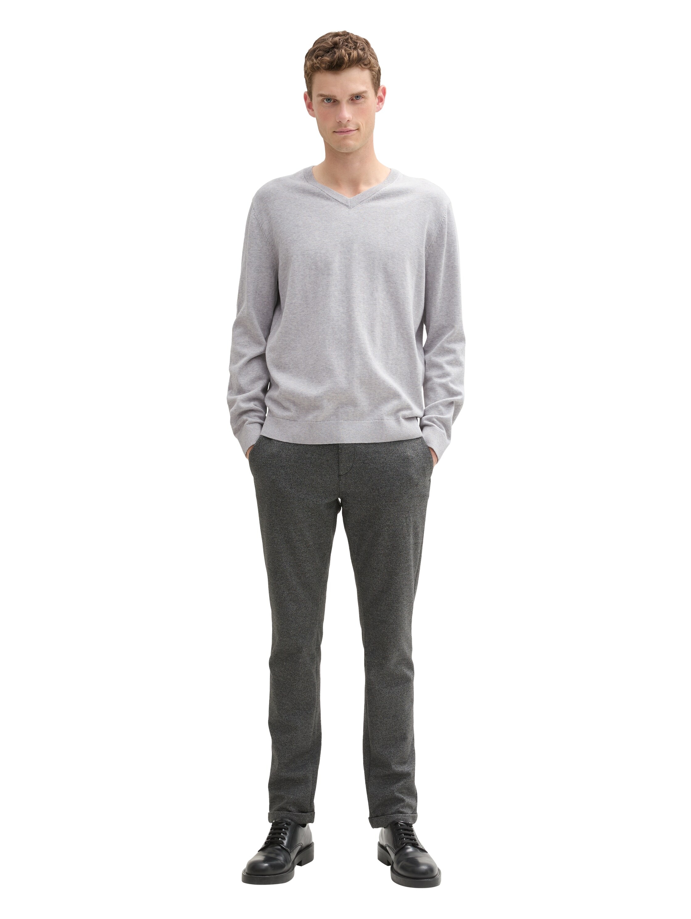 TOM TAILOR V-Ausschnitt-Pullover, mit kleiner Logo-Stickerei