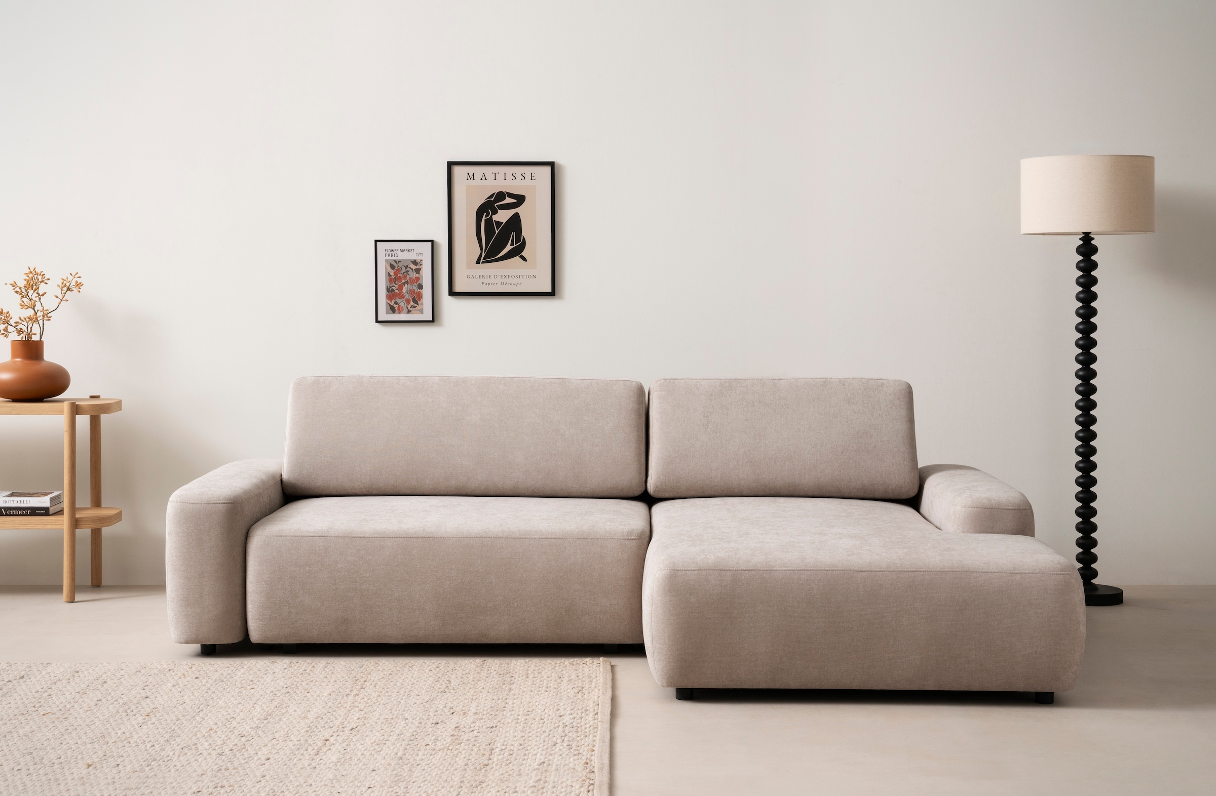 INOSIGN Ecksofa »TORGE (264cm), Schlafsofa in Cord, Samtvelours o Struktur fein, L-Form«, Schlaffunktion, Bettkasten, Liegefläche: 125/210 cm