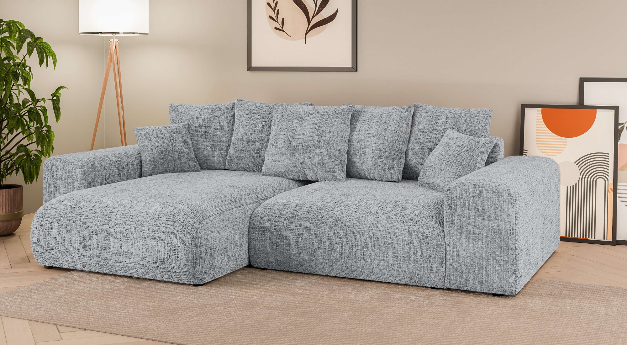 Home affaire Ecksofa »LAKESIDE mit Bettfunktion und Bettkasten, B/T/H 257/166/84 cm«, L-Form, Recamiere beidseitig montierbar, mit Wellenunterfederung