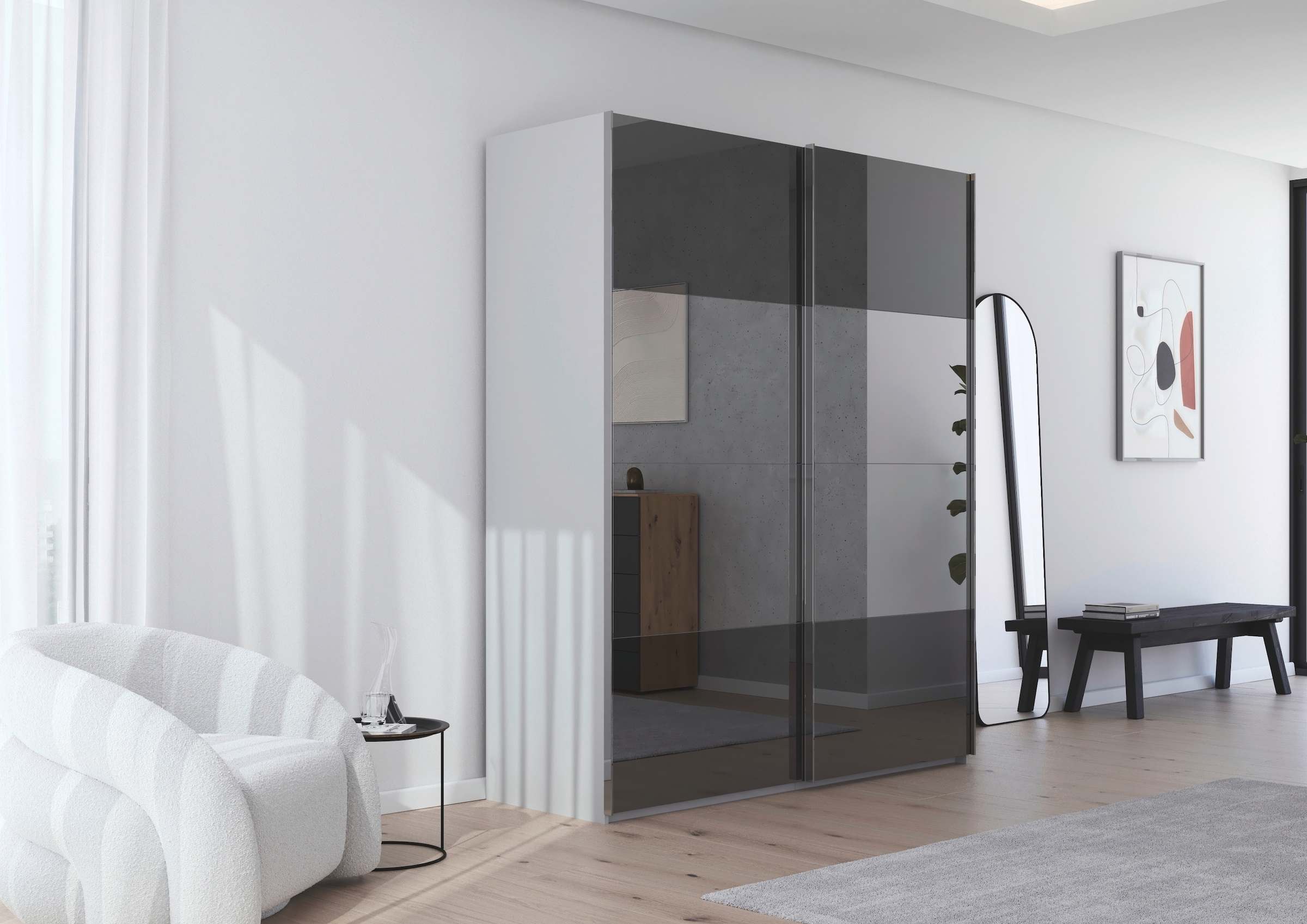 rauch Schwebetürenschrank »Kleiderschrank Schrank Garderobe Schlafzimmerschrank SCALE-FYRA« edle Türen viergeteilt Front Spiegel-Mix viele Farben MADE IN GERMANY