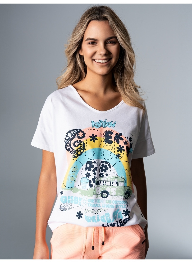 T-Shirt »TRIGEMA Oversized T-Shirt mit buntem Hippie-Print«, (1 tlg.)