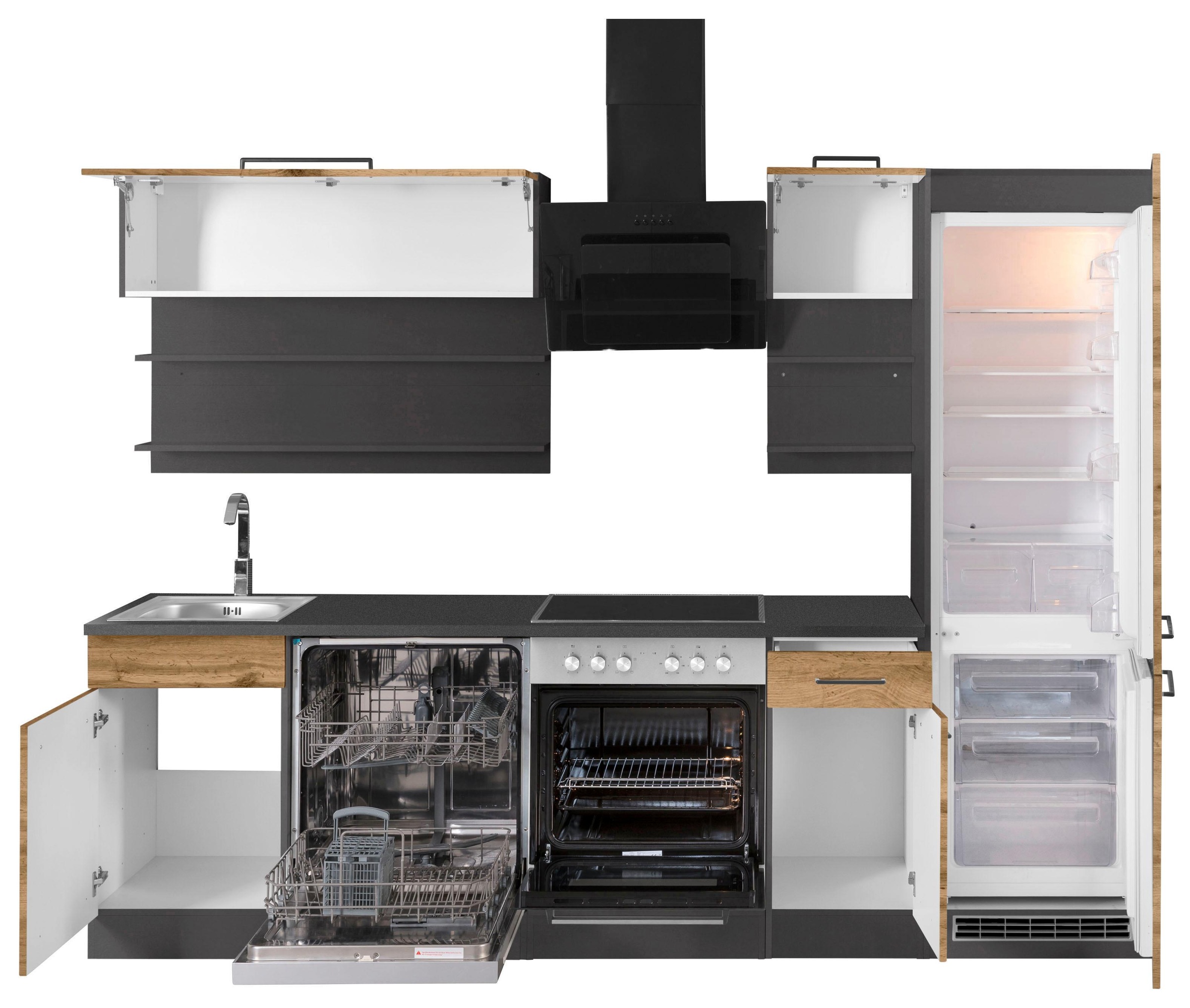 KOCHSTATION Küchenzeile »KS-Tulsa«, ohne E-Geräte, Breite 270 cm, schwarze Metallgriffe, MDF Fronten