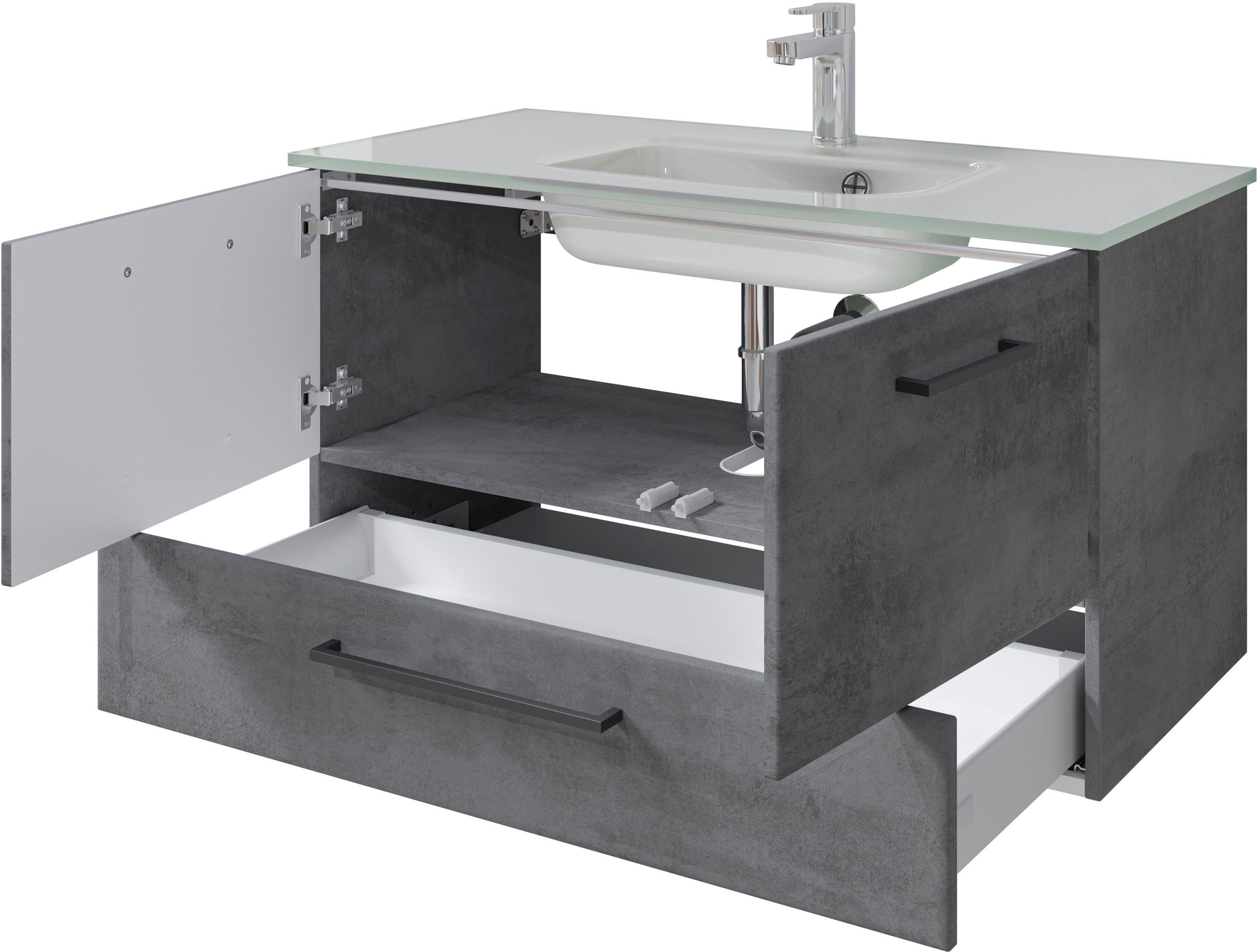 Saphir Badmöbel-Set »Quickset 945 Glas-Waschtisch mit Unterschrank, 99 cm breit, Waschplatz« 1 Stk. tlg.