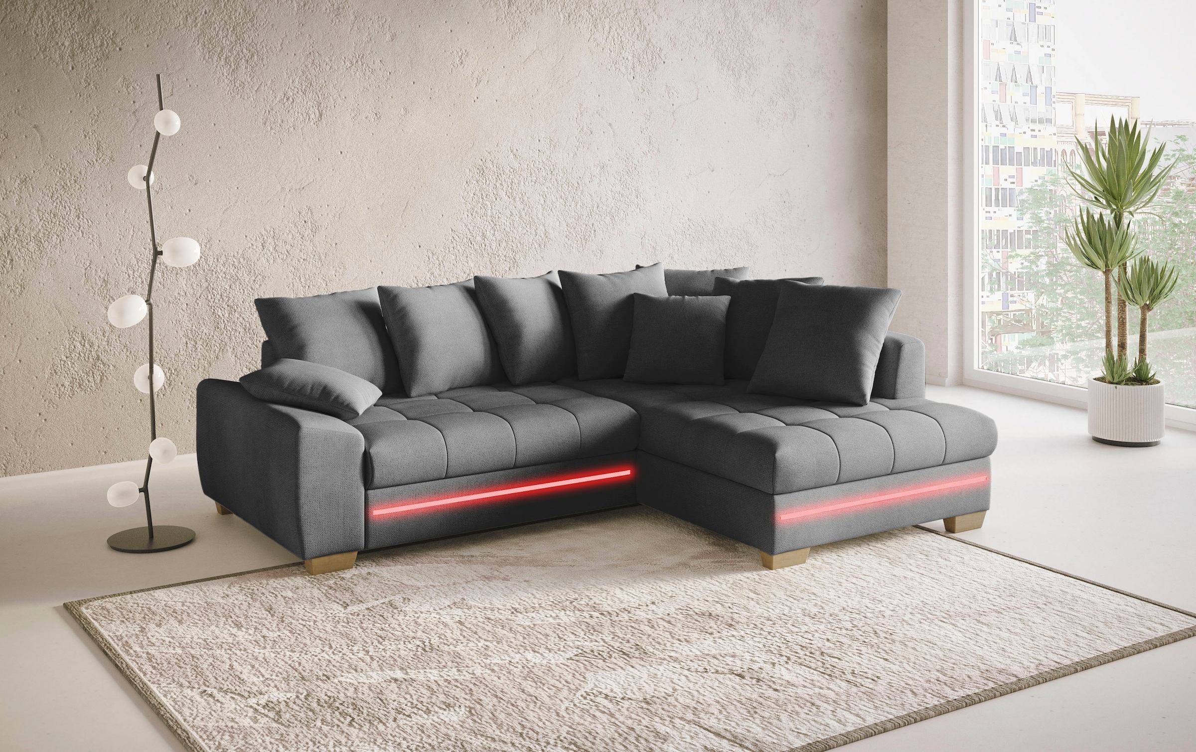 Mr. Couch Ecksofa »Nikita II, L-Form«, mit RGB-LED Beleuchtung, wahlweise mit Bett, Bettkasten, Kaltschaum