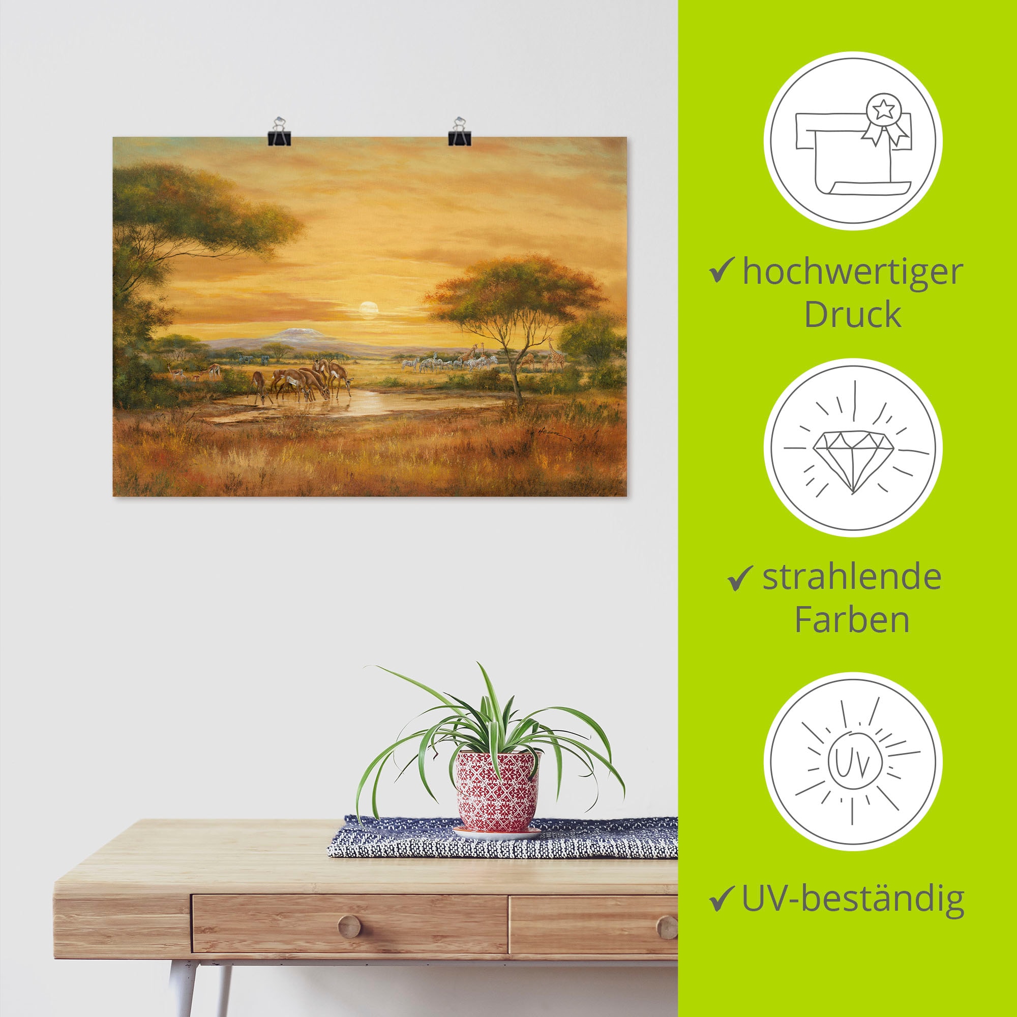 Artland Wandbild »Afrikanische Steppe«, Wildtiere, (1 St.), als Alubild, Outdoorbild, Leinwandbild, Poster in verschied. Größen