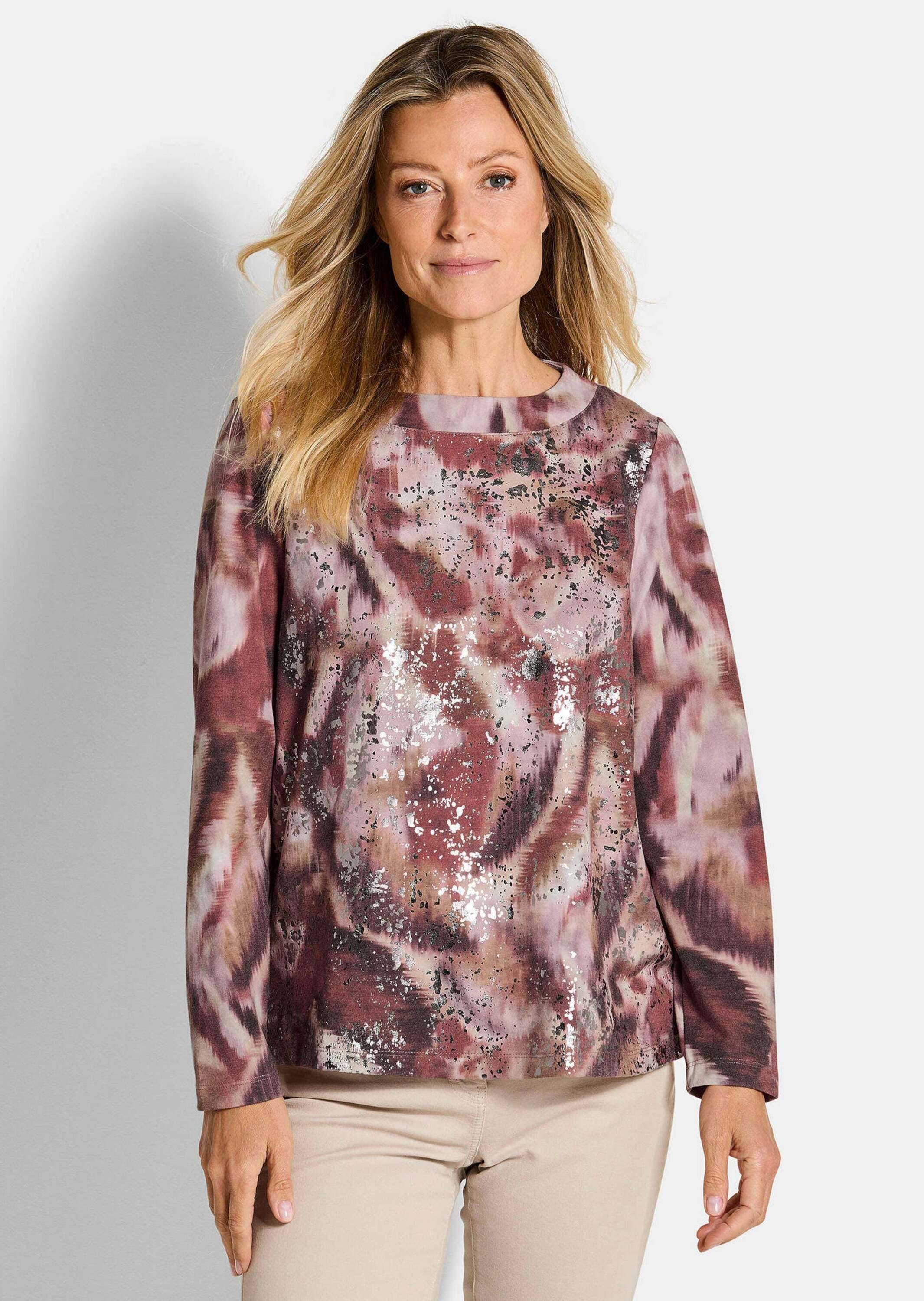 GOLDNER Print-Shirt »Kurzgröße Sweatshirt in Metallic-Optik«
