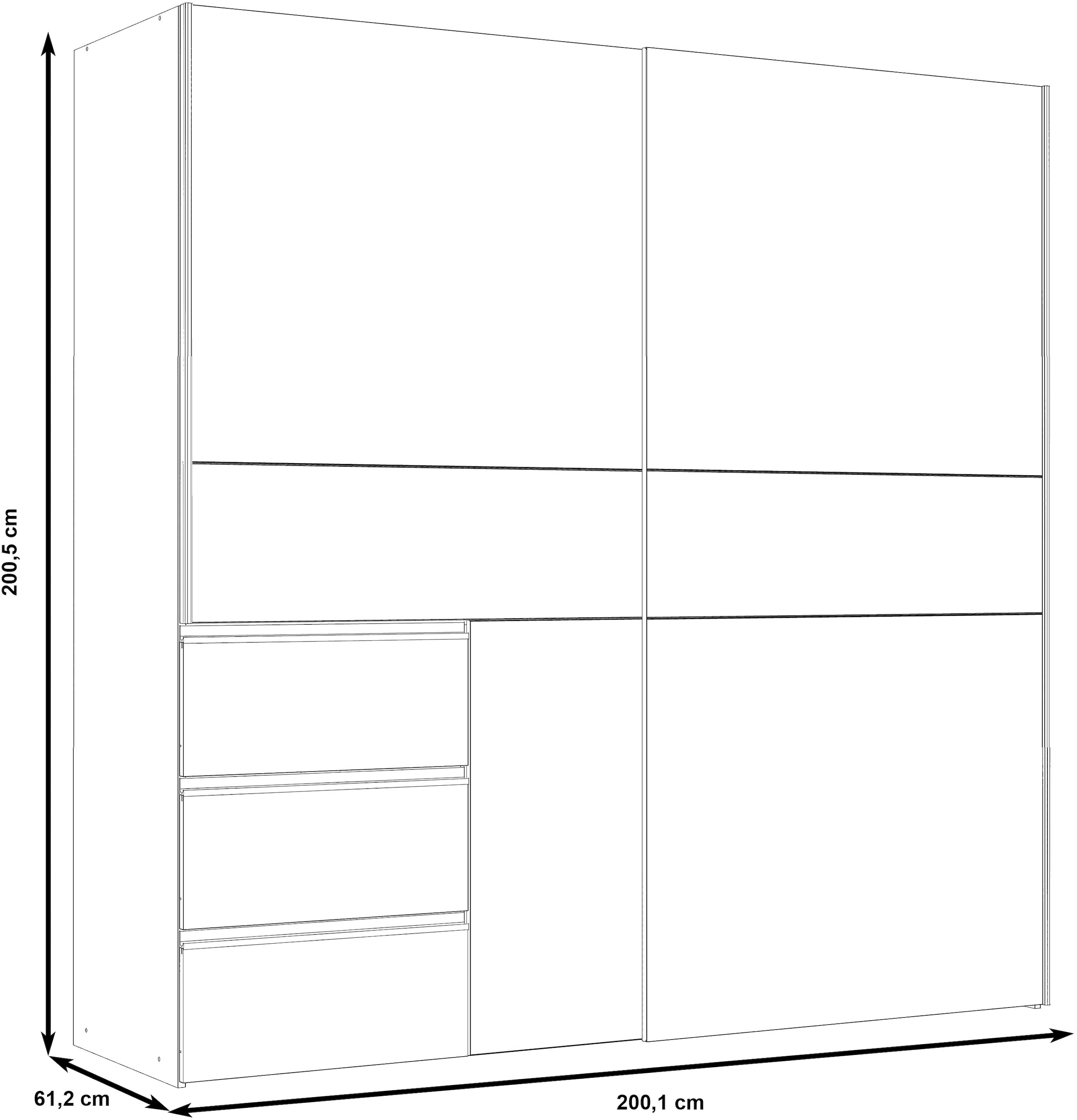 FORTE Schwebetürenschrank »Winn, Schiebetürenschrank mit 3 Schubladen, Made in Europe«, verschiedene Größen und Farben, sehr viel Stauraum