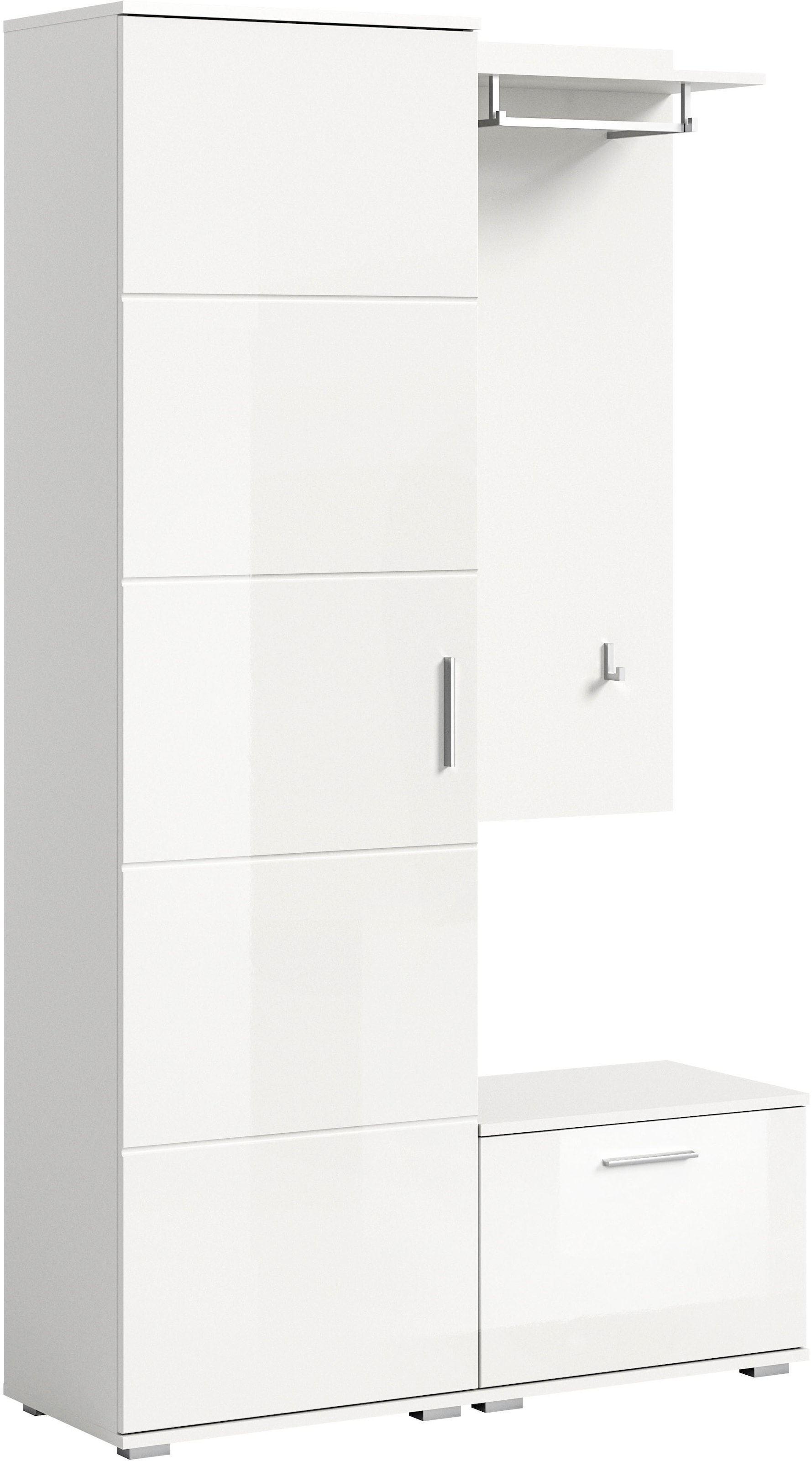 INOSIGN Garderoben-Set »Valge, Breite 110 cm, 3-teiliges Set, bestehend aus:«, (3 St.), Garderobenschrank, Sitzbank und Garderobenpaneel