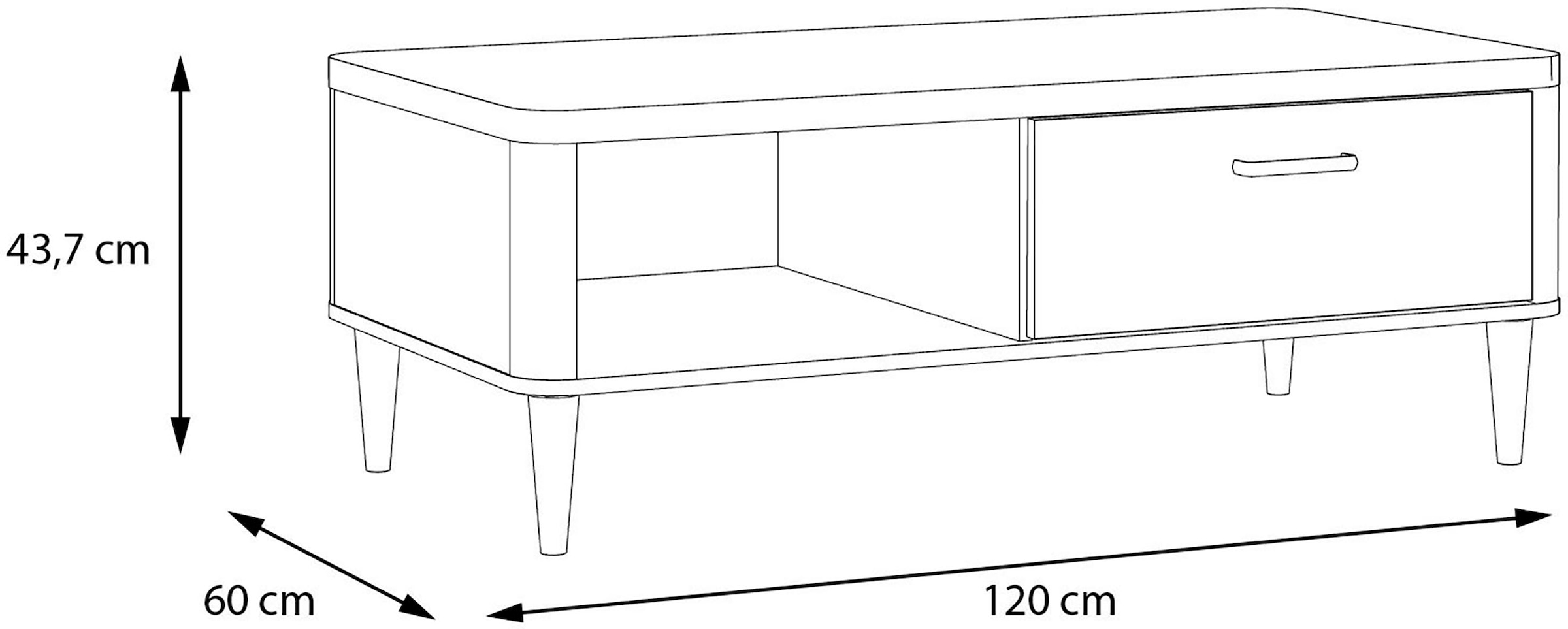 FORTE Couchtisch »Lacetti« B/H/T 120/43,7/60 cm Echtholzfüße