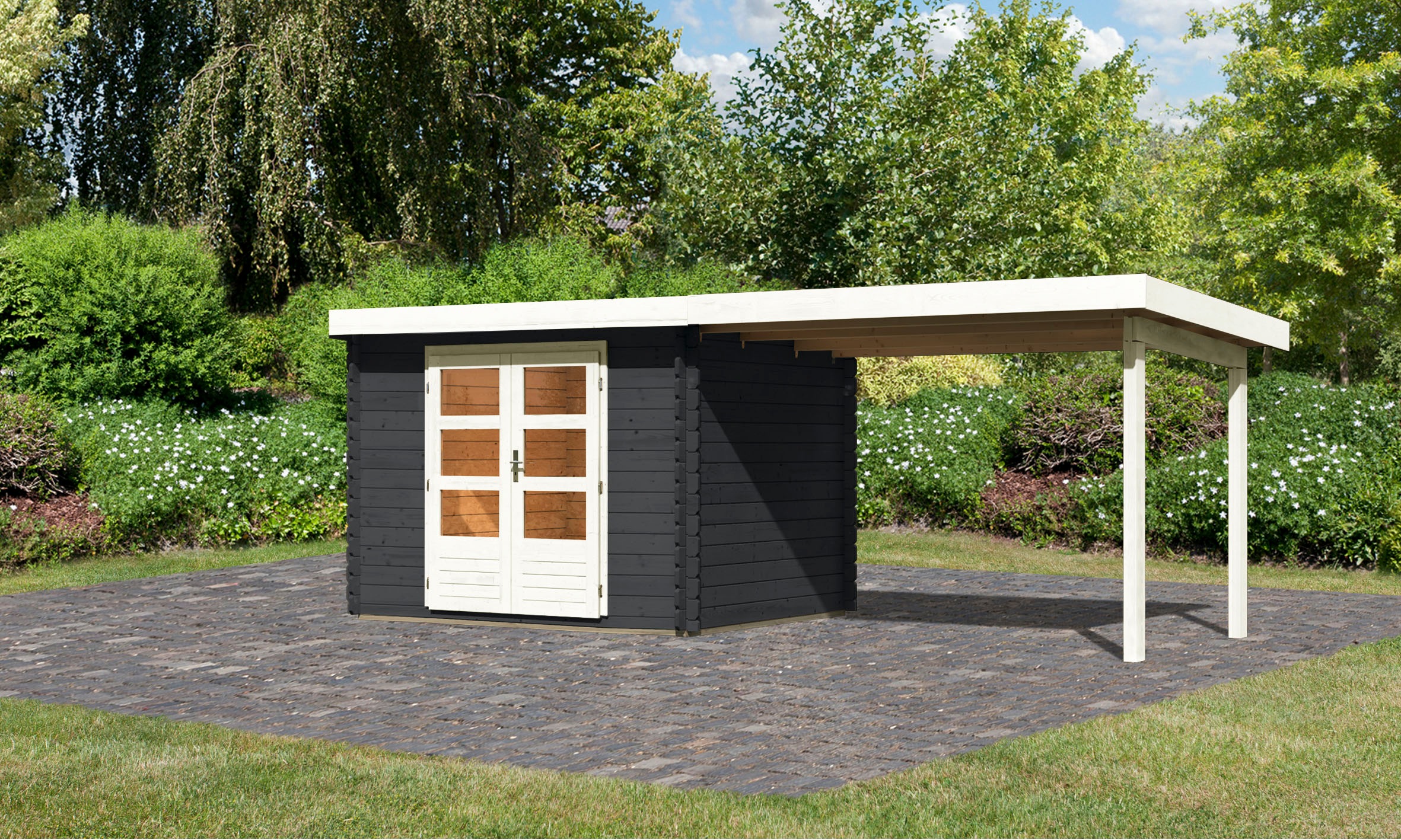 Karibu Gartenhaus »Schloßsee 3«, (Set), mit Anbaudach